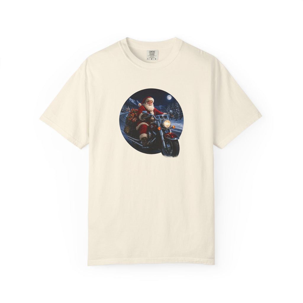 Santa on Motorcycle T-Shirt — Christmas Biker Holiday Tee