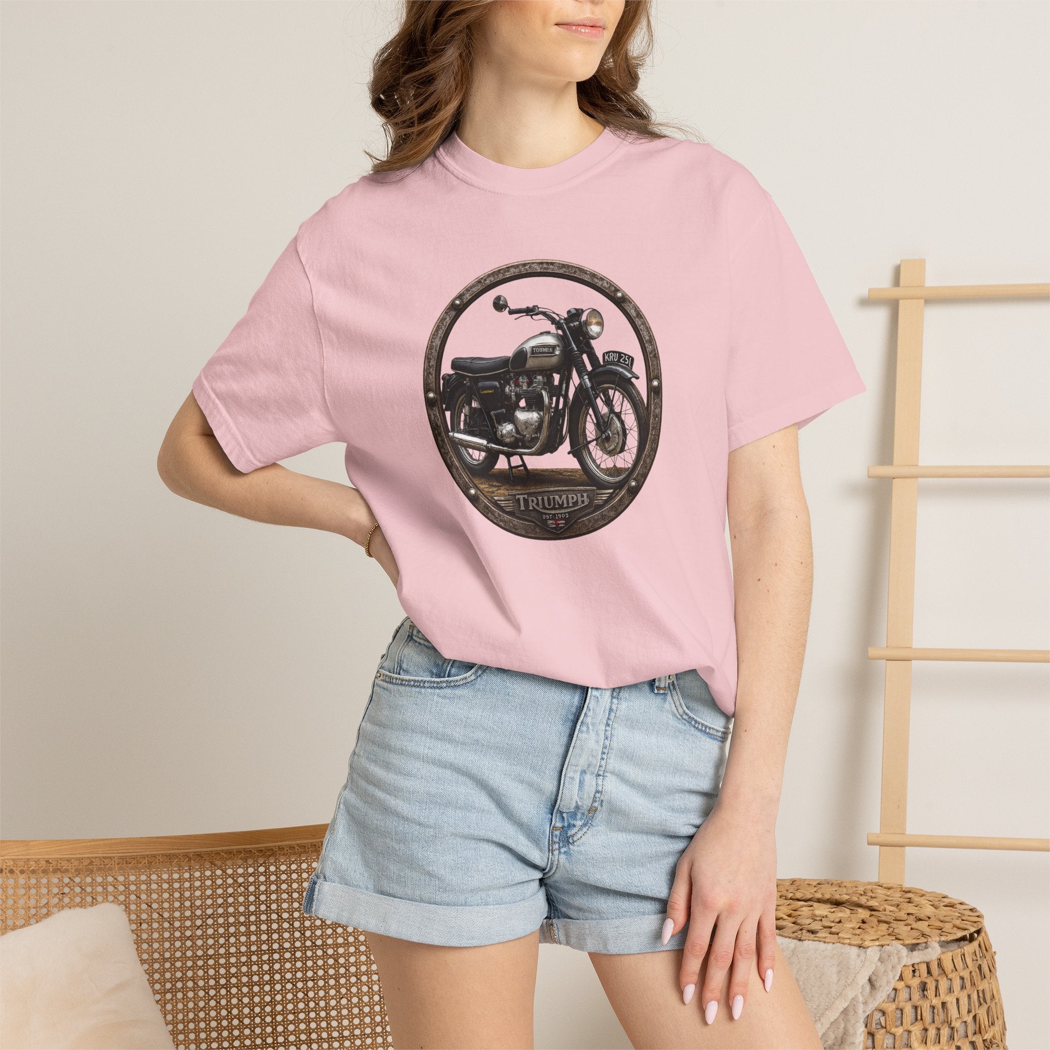 Classic Triumph Motorcycle T-Shirt — Vintage British Flag Ride Tee
