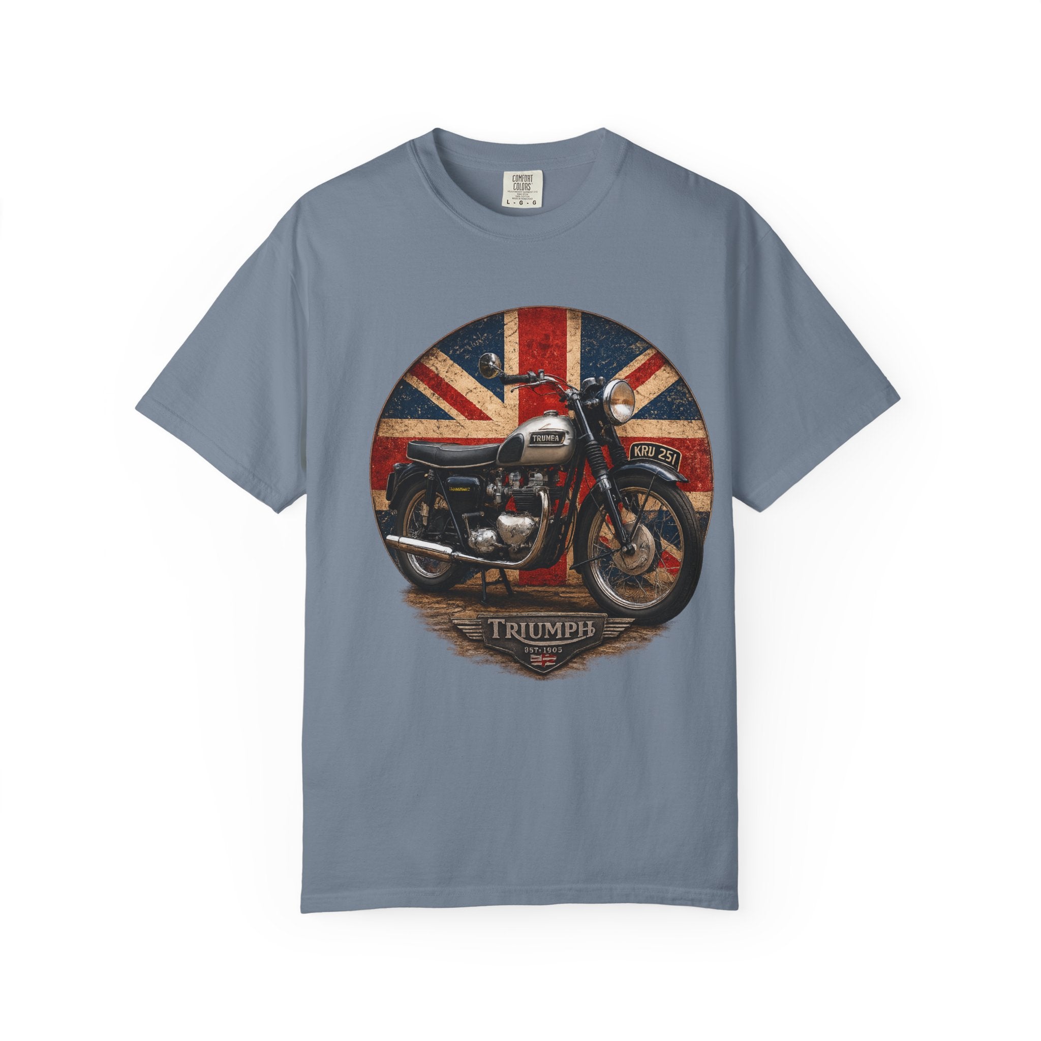 Classic Triumph Motorcycle T-Shirt — Vintage British Flag Ride Tee