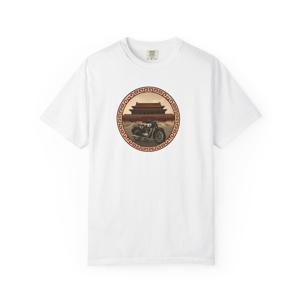 Vintage Motorcycle Tee with Asian Temple Emblem
