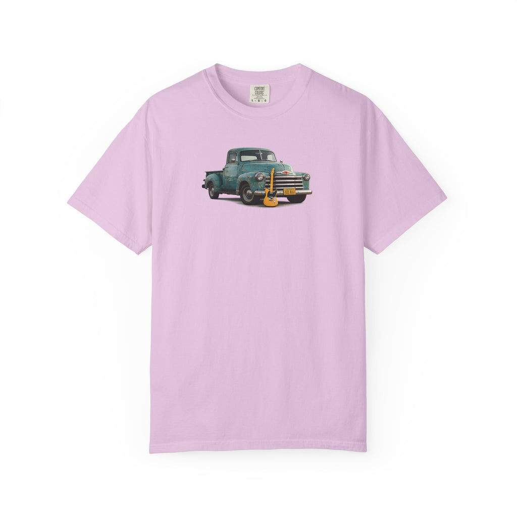 Vintage Pickup Truck & Guitar T-Shirt — Retro Americana Tee for Musicians & Classic Car Fans