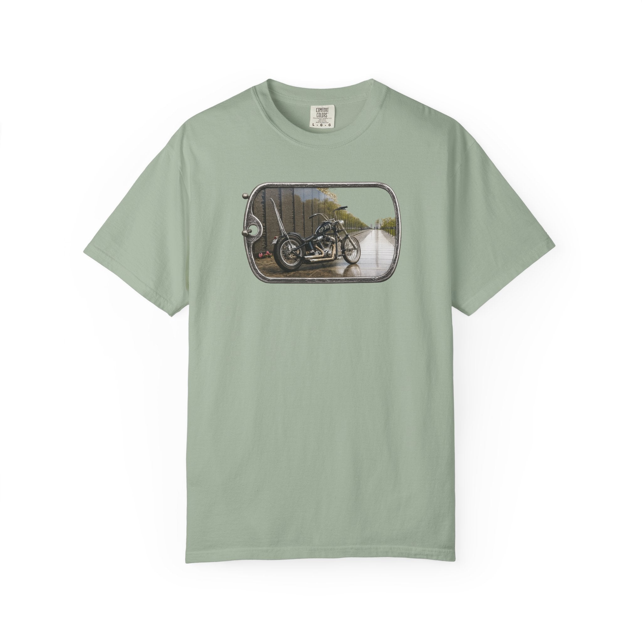 Vintage Motorcycle Dog Tag T-Shirt — Retro Chopper Scenic Print