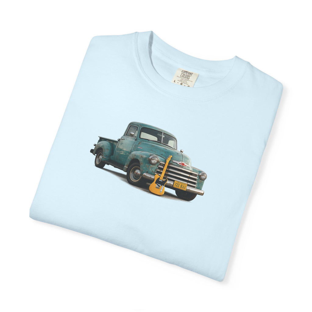 Vintage Pickup Truck & Guitar T-Shirt — Retro Americana Tee for Musicians & Classic Car Fans
