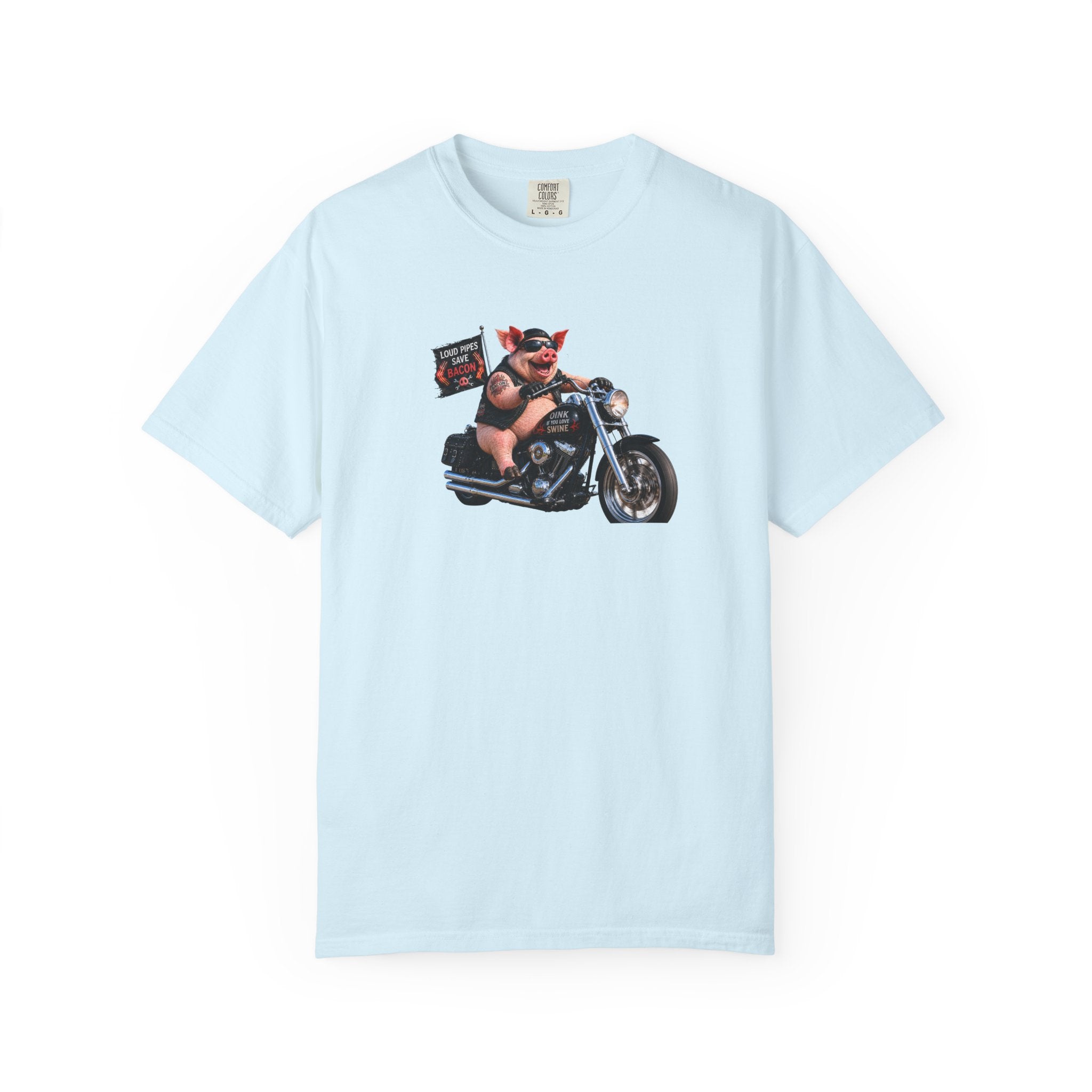 Biker Pig Motorcycle T-Shirt — "Live to Eat, Love to Ride" Retro Graphic Tee