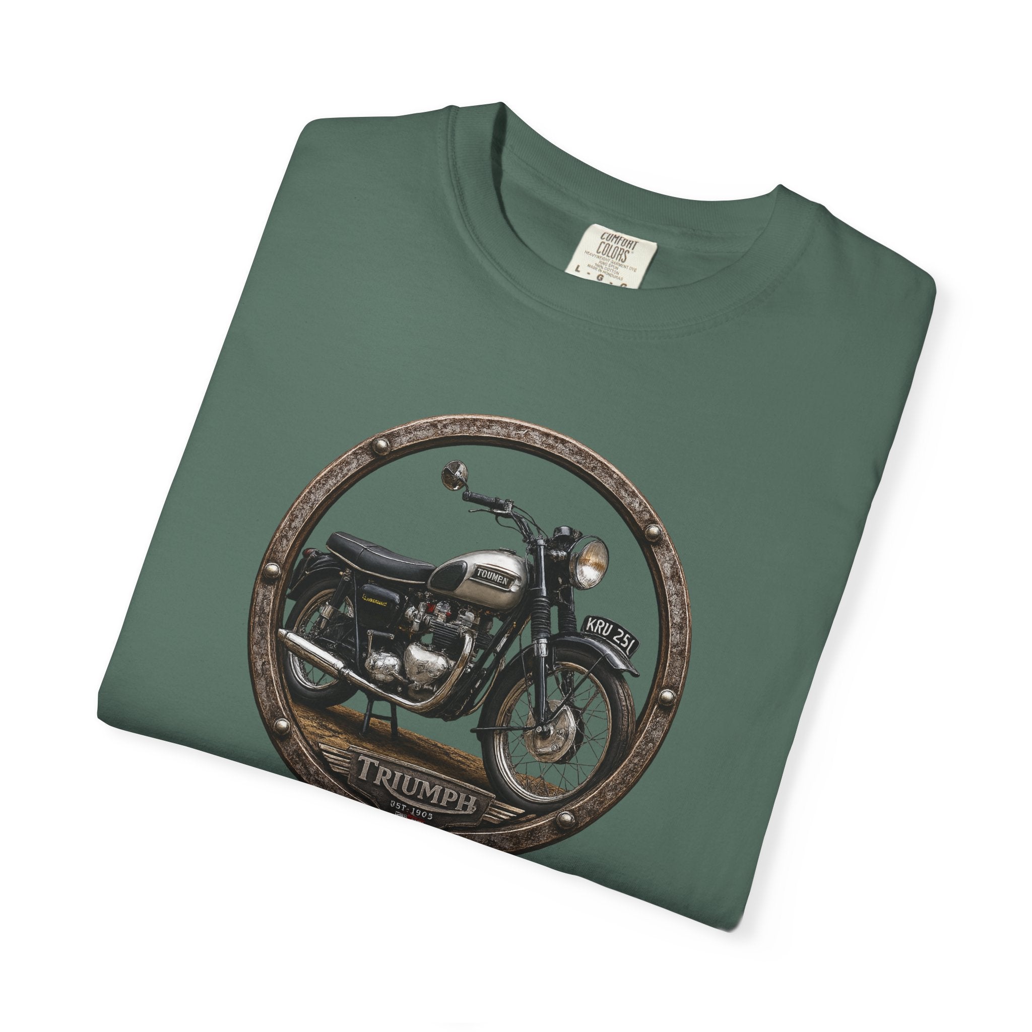 Classic Triumph Motorcycle T-Shirt — Vintage British Flag Ride Tee