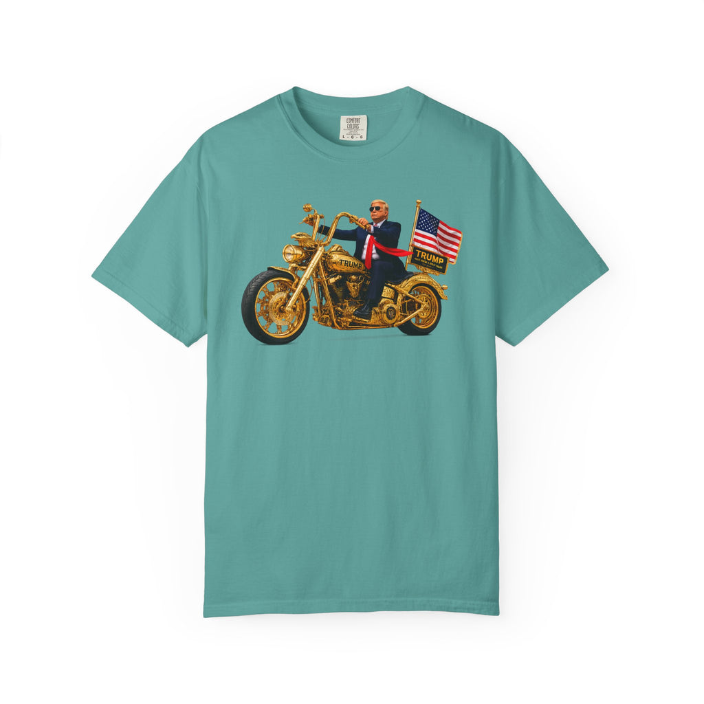 Copy of T-Shirt - Patriotic Biker Graphic (Gold Motorcycle, American Flag)