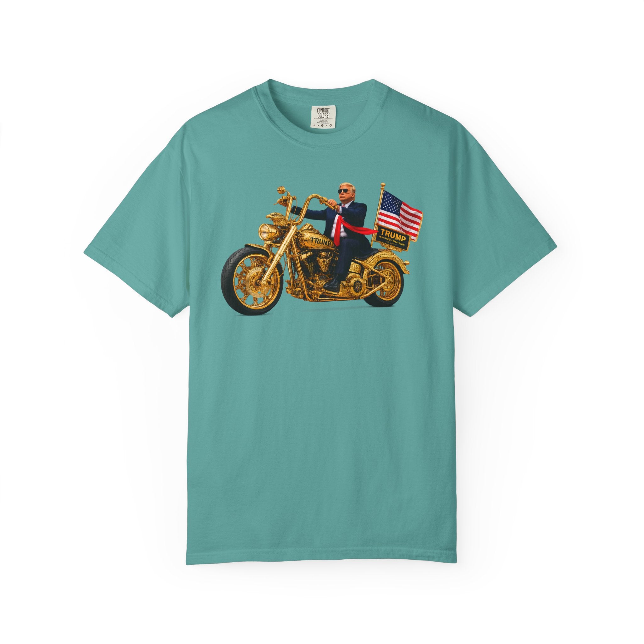 Copy of T-Shirt - Patriotic Biker Graphic (Gold Motorcycle, American Flag)