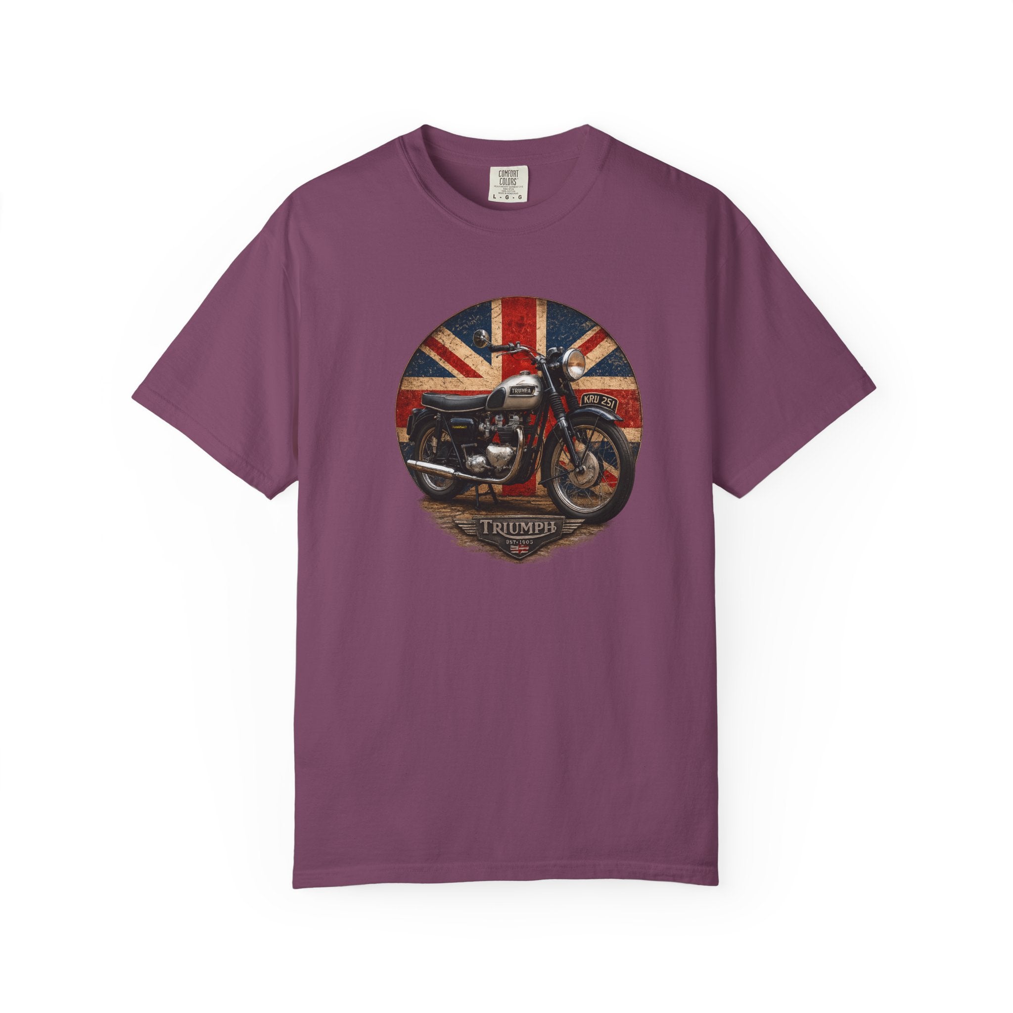 Classic Triumph Motorcycle T-Shirt — Vintage British Flag Ride Tee
