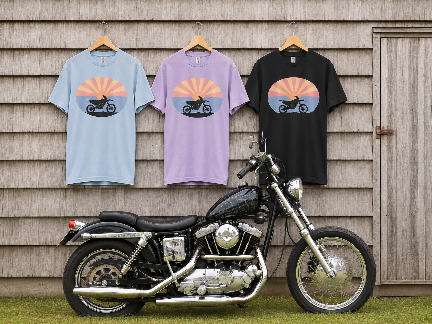 Copy of Sunset Motorcycle T-Shirt — Retro Bike Silhouette Tee