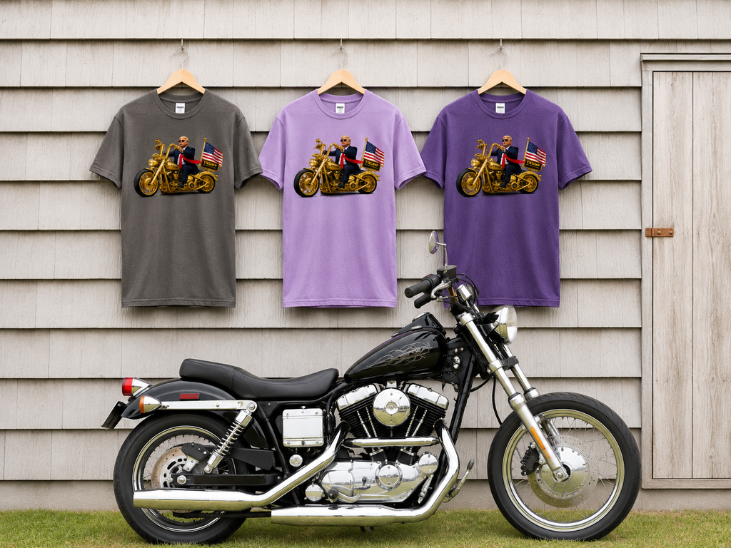 Copy of T-Shirt - Patriotic Biker Graphic (Gold Motorcycle, American Flag)