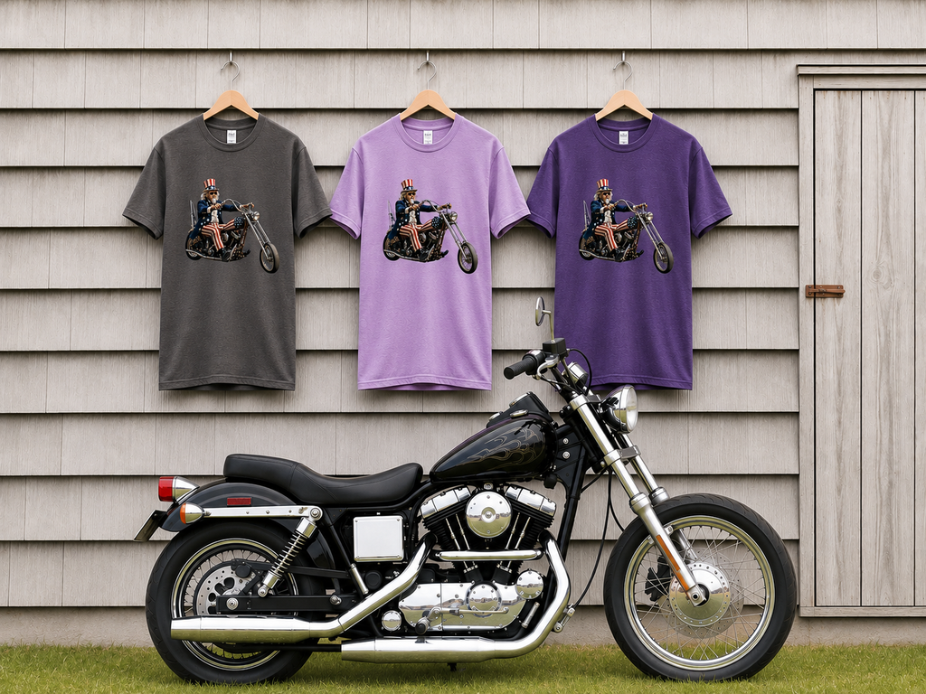 Vintage Biker Photo T-Shirt — "250 Years of Freedom" Graphic Tee