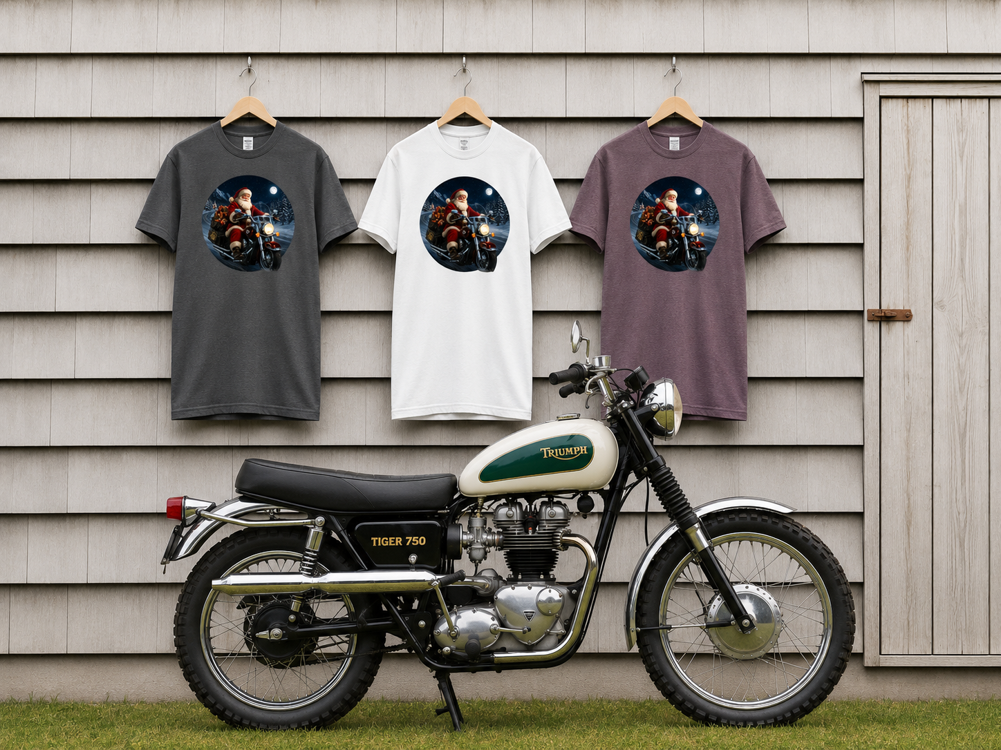 Santa on Motorcycle T-Shirt — Christmas Biker Holiday Tee