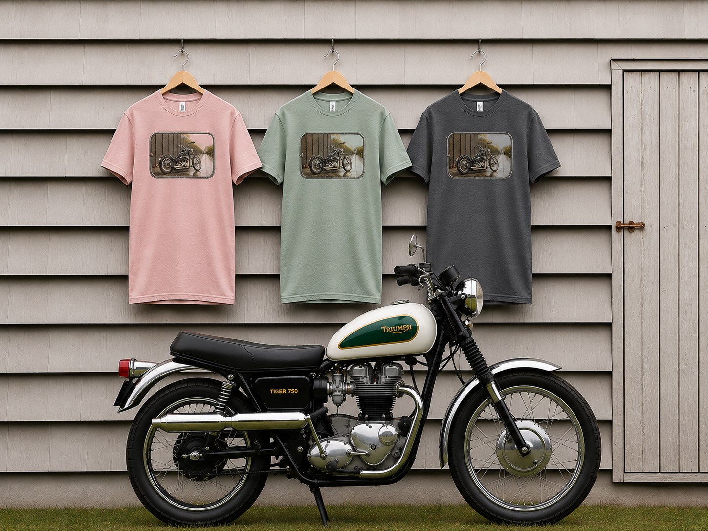 Vintage Motorcycle Dog Tag T-Shirt — Retro Chopper Scenic Print