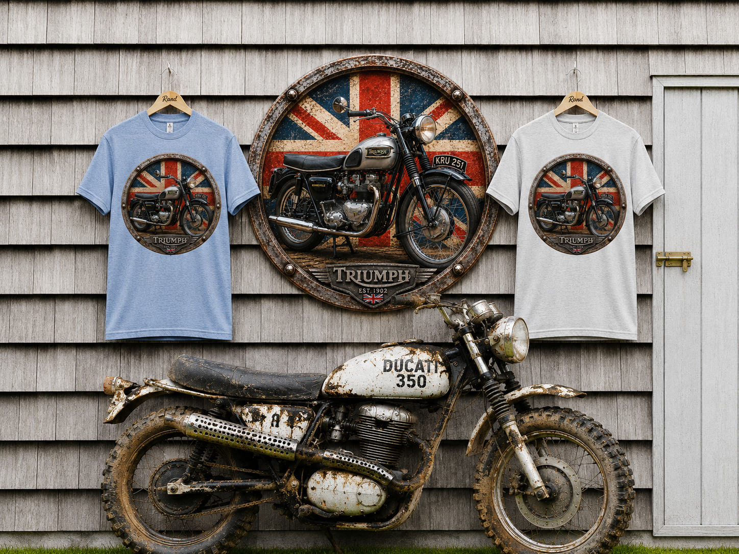 Classic Triumph Motorcycle T-Shirt — Vintage British Flag Ride Tee