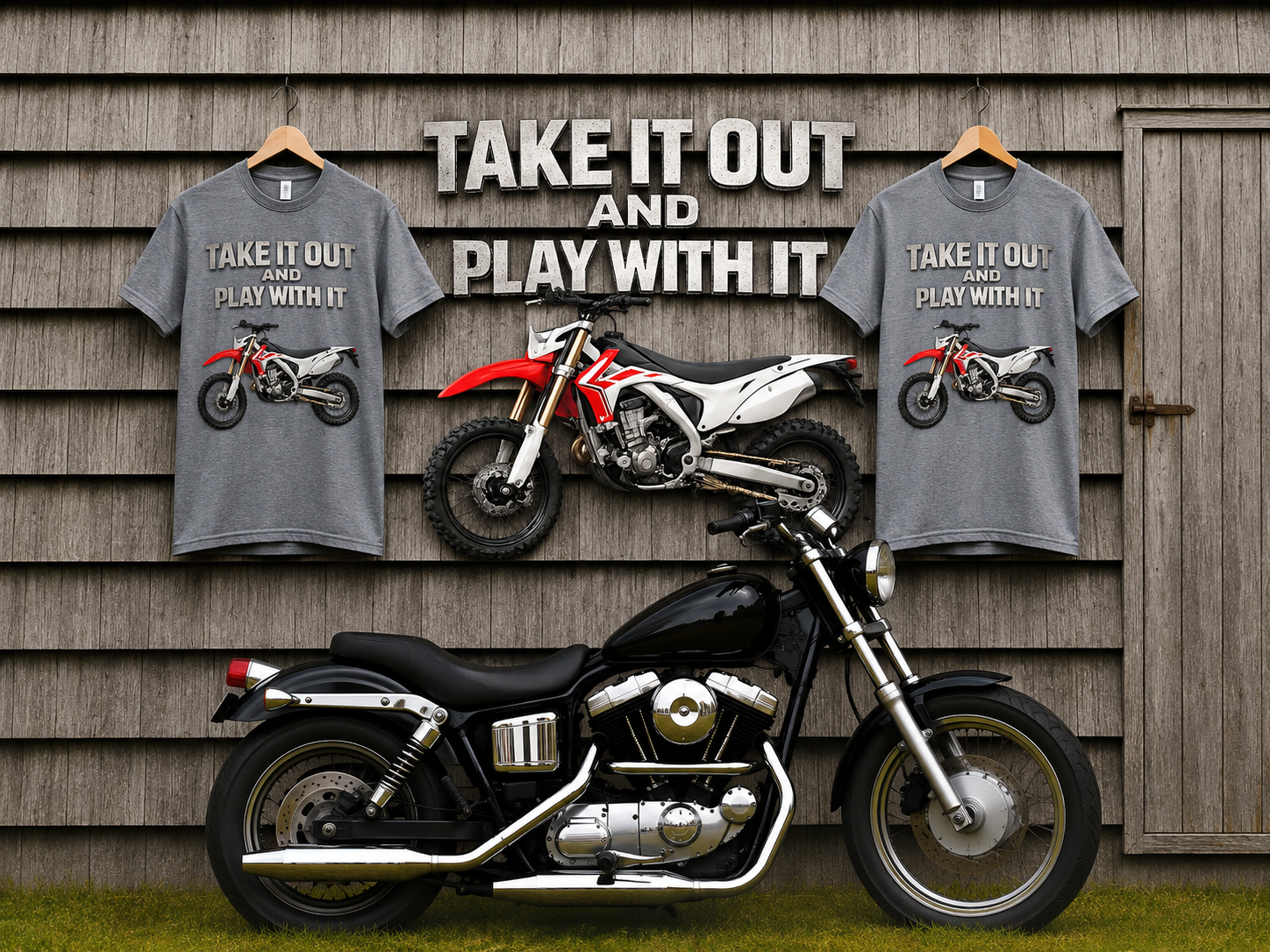 Motorcycle T-Shirt — 'Take It Out, Play With It' Vintage Dirt Bike Tee