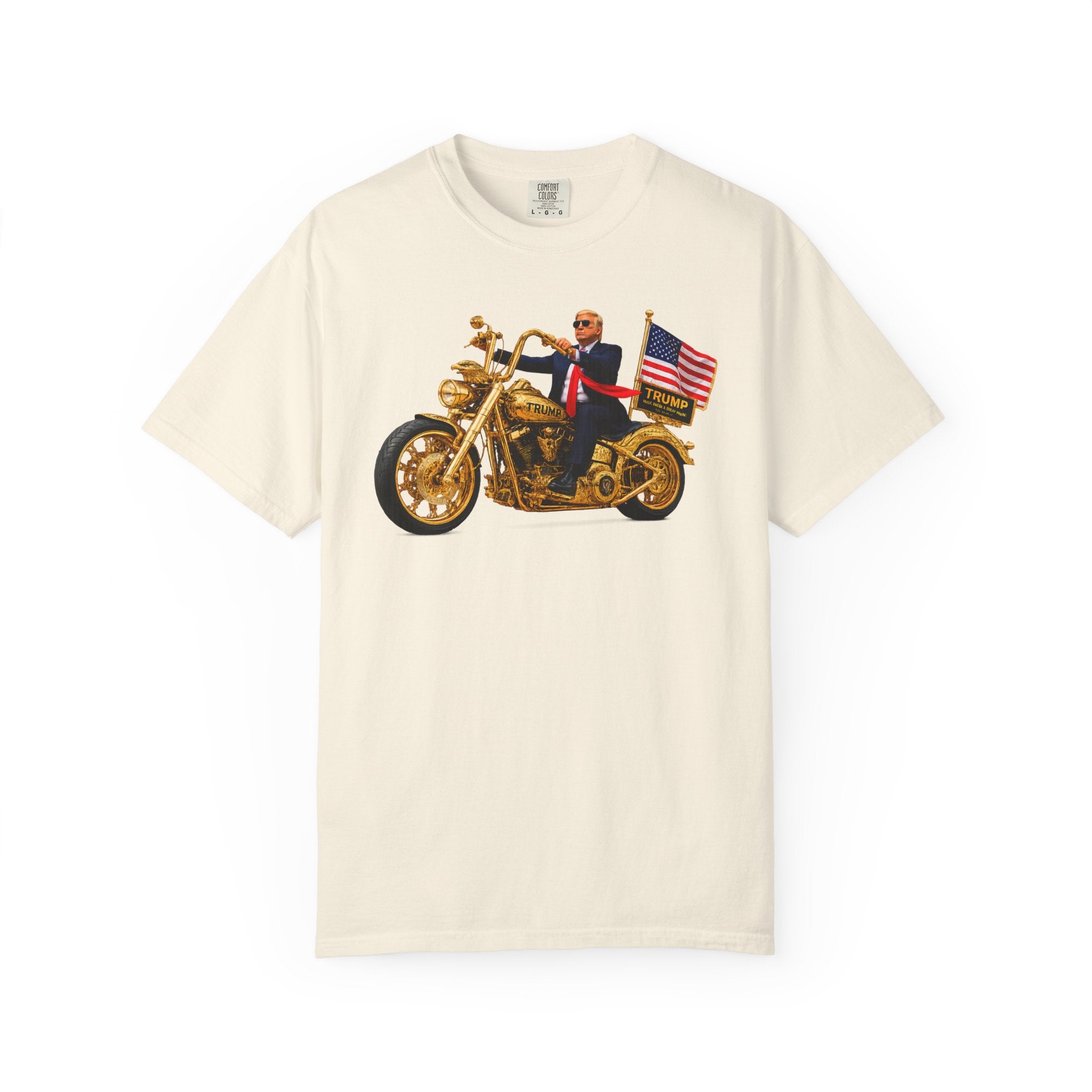 Copy of T-Shirt - Patriotic Biker Graphic (Gold Motorcycle, American Flag)