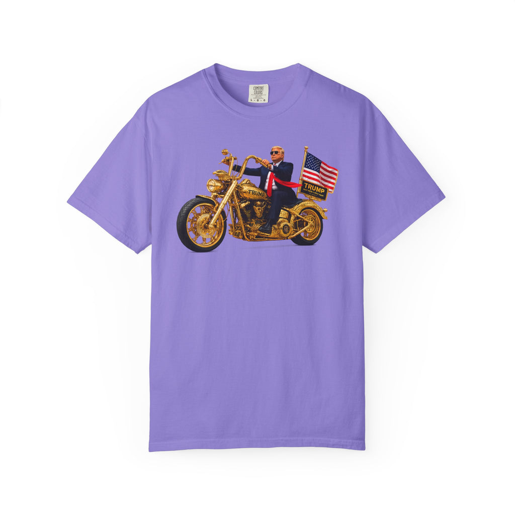 Copy of T-Shirt - Patriotic Biker Graphic (Gold Motorcycle, American Flag)