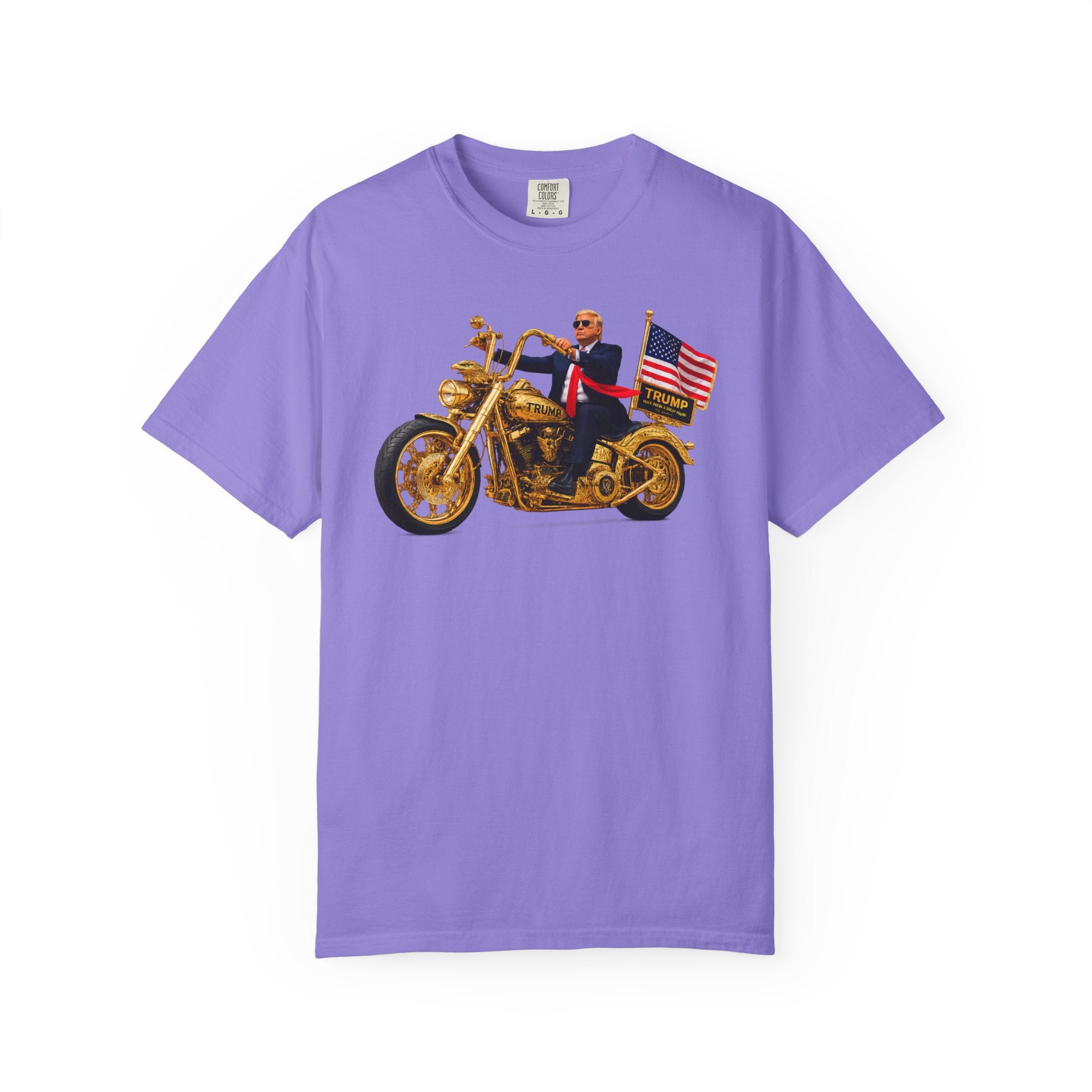 Copy of T-Shirt - Patriotic Biker Graphic (Gold Motorcycle, American Flag)