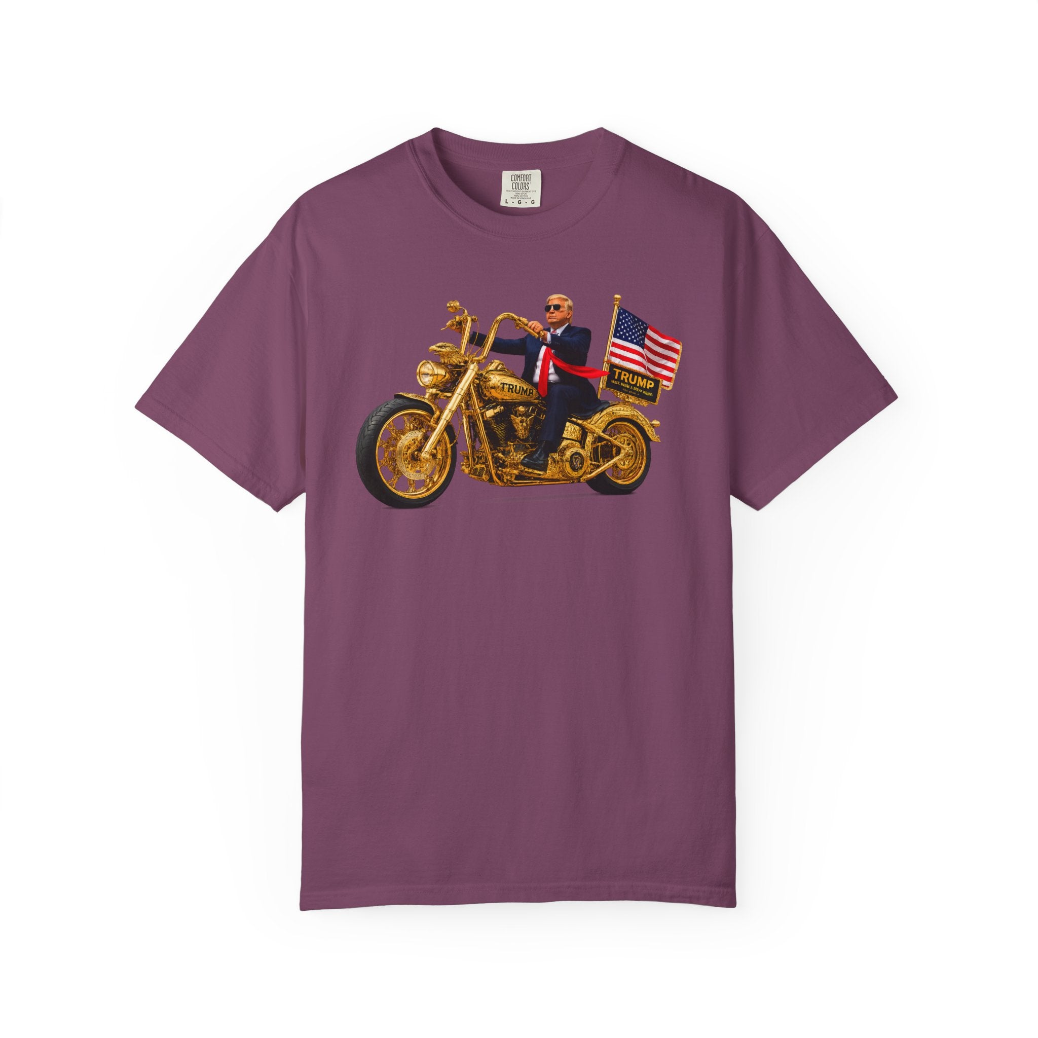 Copy of T-Shirt - Patriotic Biker Graphic (Gold Motorcycle, American Flag)