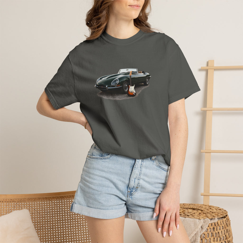 Classic Sports Car Tee — Vintage Jaguar with Guitar Graphic