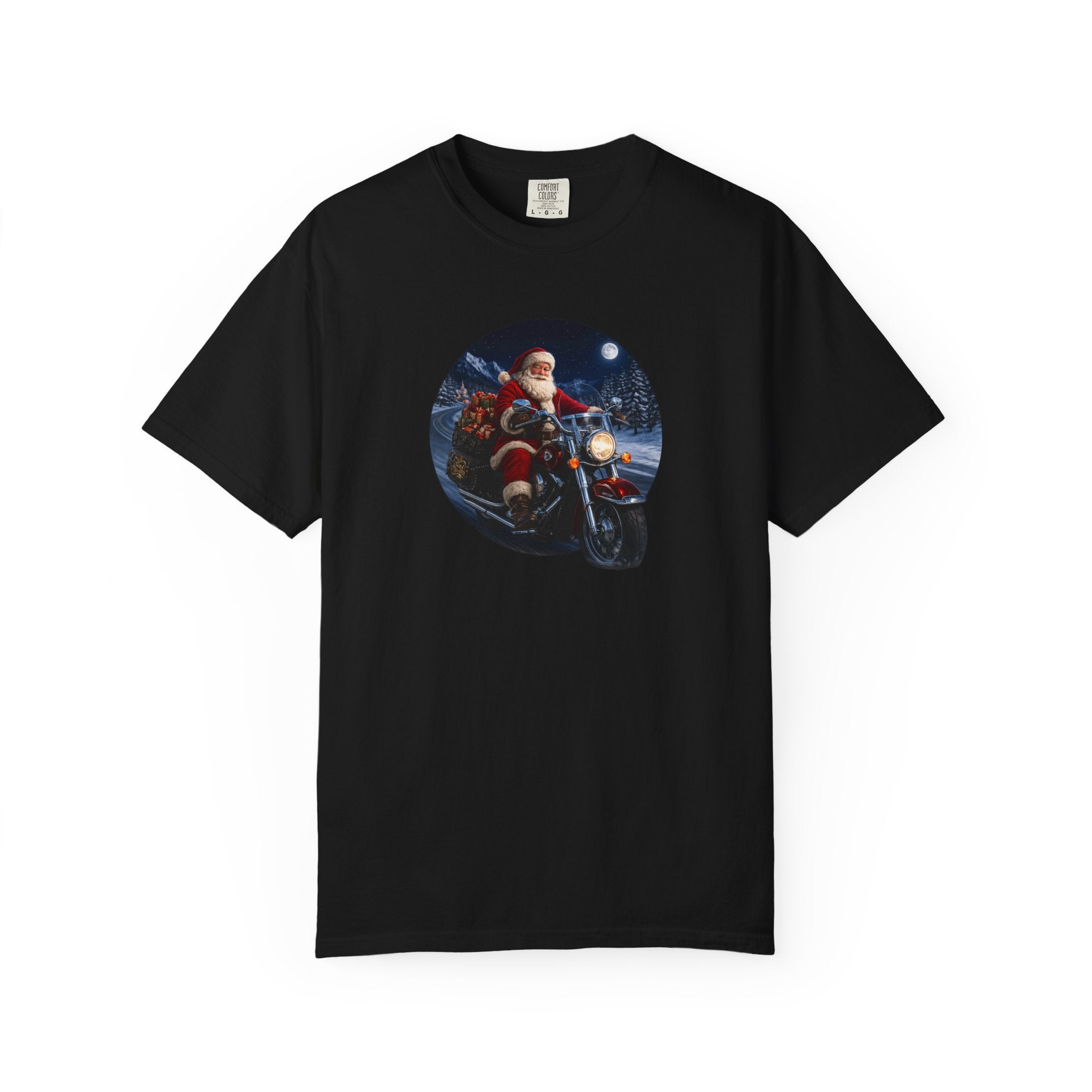 Santa on Motorcycle T-Shirt — Christmas Biker Holiday Tee