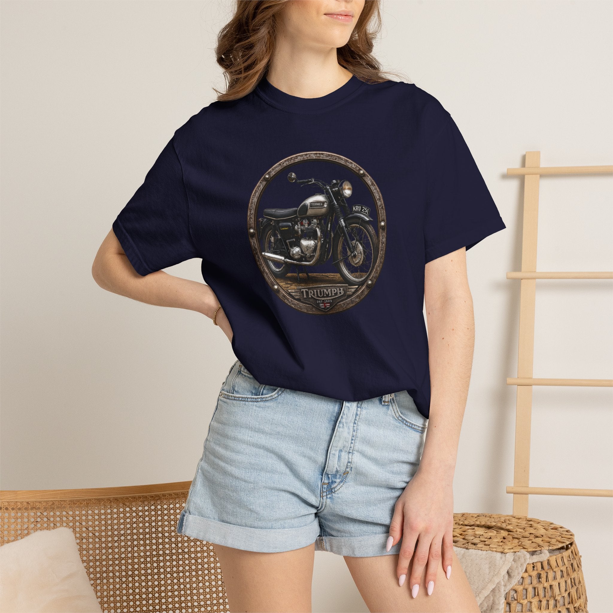Classic Triumph Motorcycle T-Shirt — Vintage British Flag Ride Tee