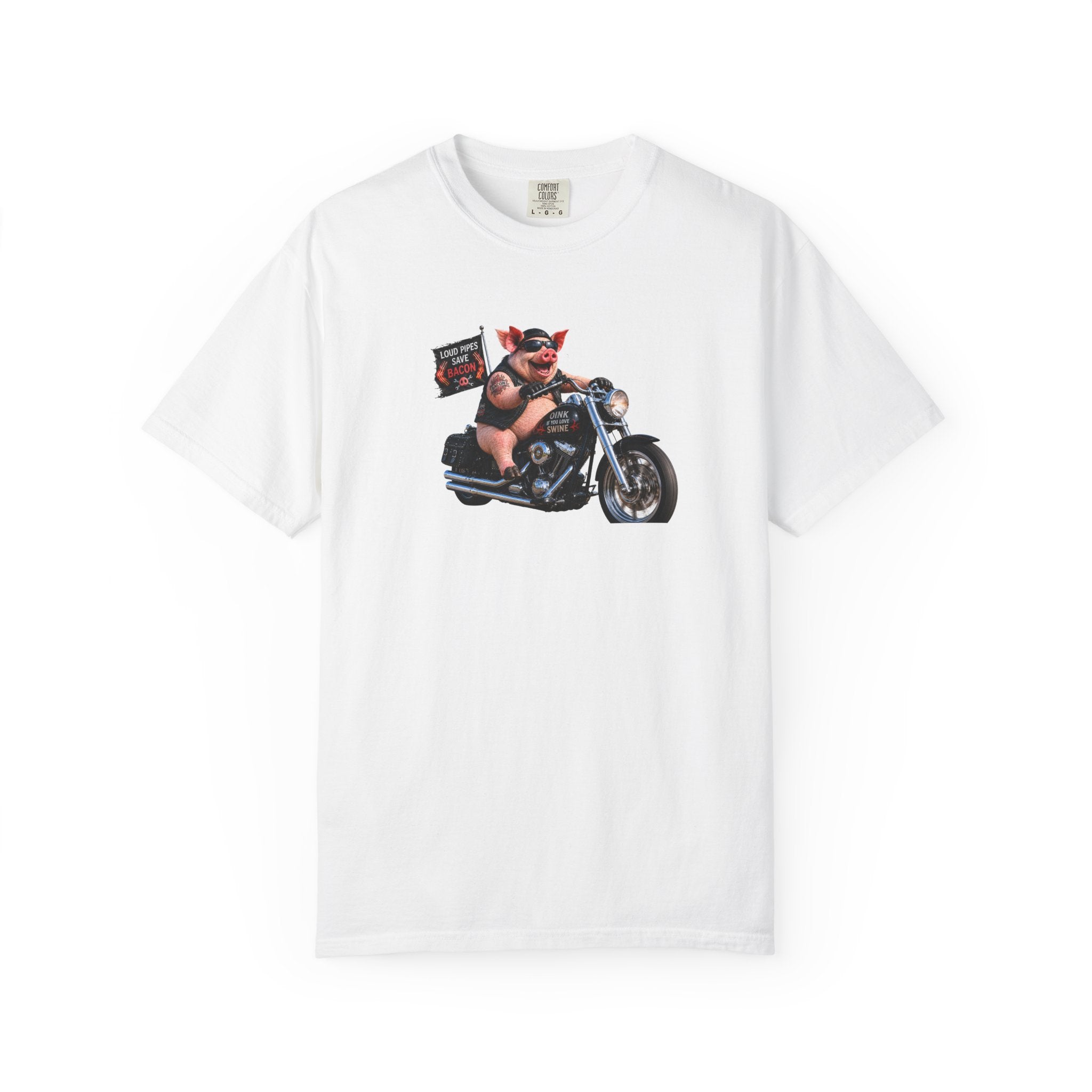 Biker Pig Motorcycle T-Shirt — "Live to Eat, Love to Ride" Retro Graphic Tee