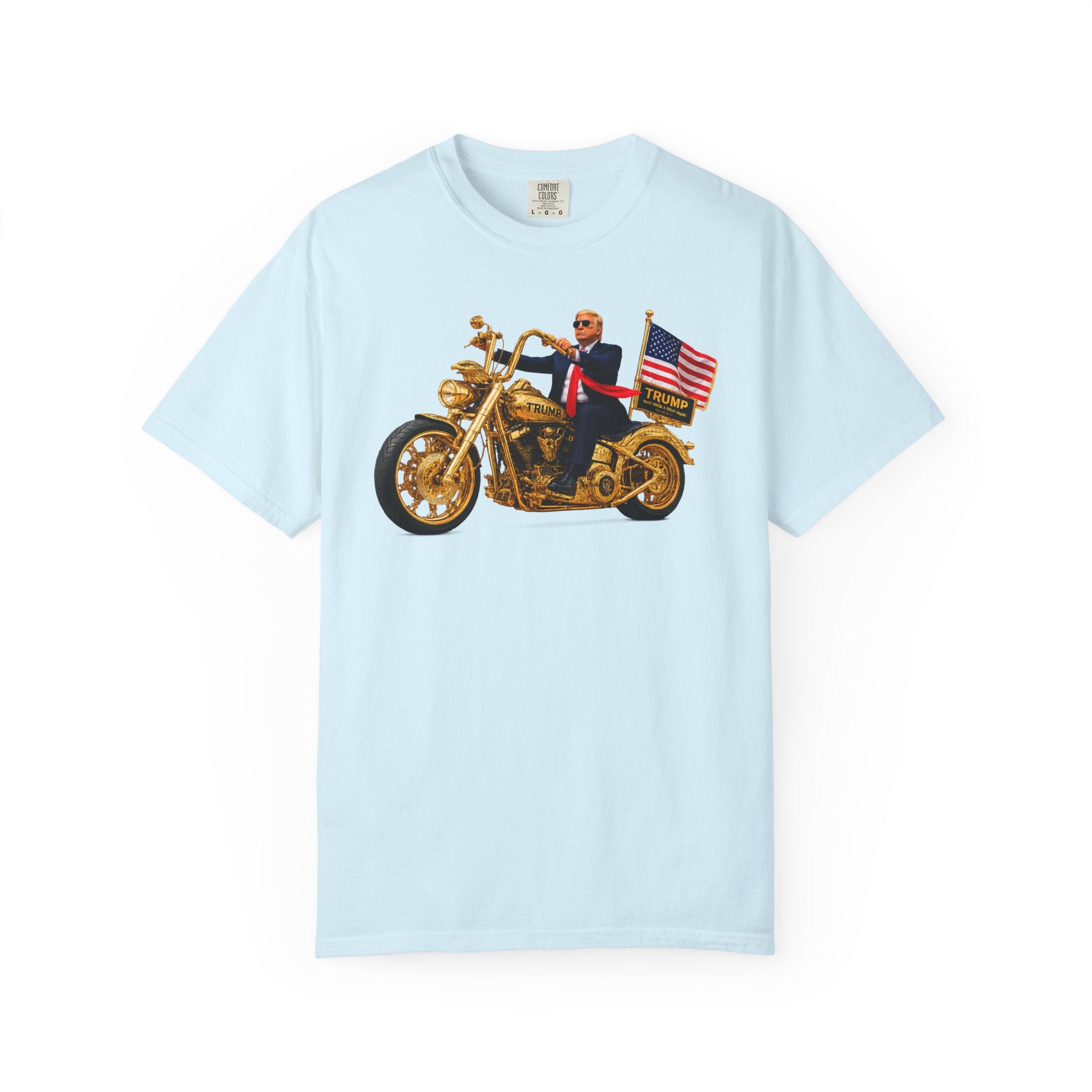 Copy of T-Shirt - Patriotic Biker Graphic (Gold Motorcycle, American Flag)