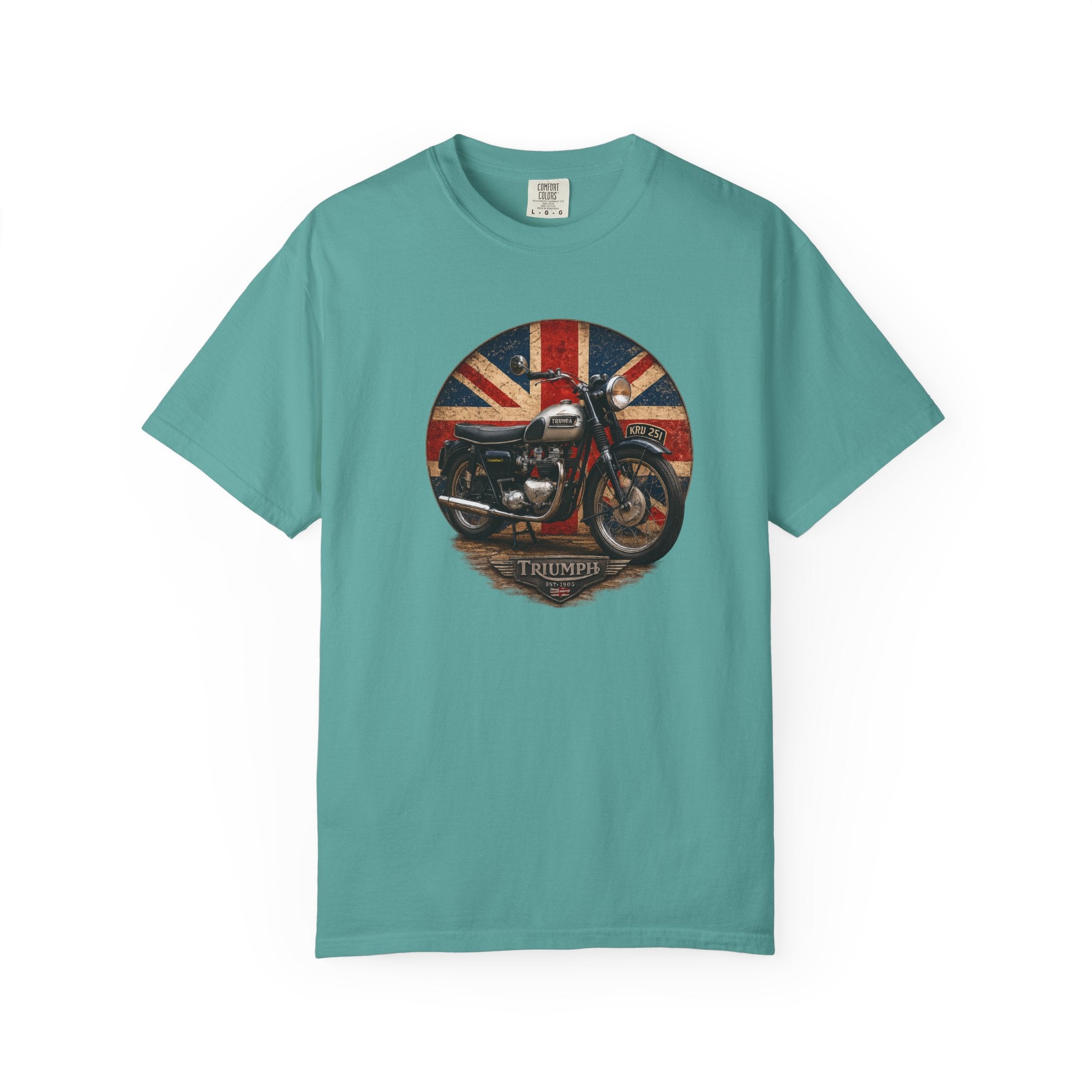 Classic Triumph Motorcycle T-Shirt — Vintage British Flag Ride Tee