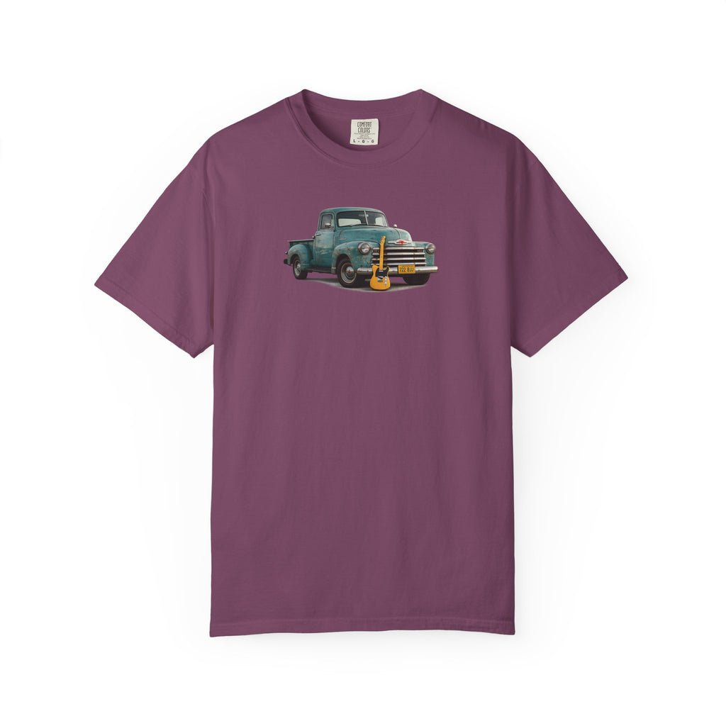Vintage Pickup Truck & Guitar T-Shirt — Retro Americana Tee for Musicians & Classic Car Fans