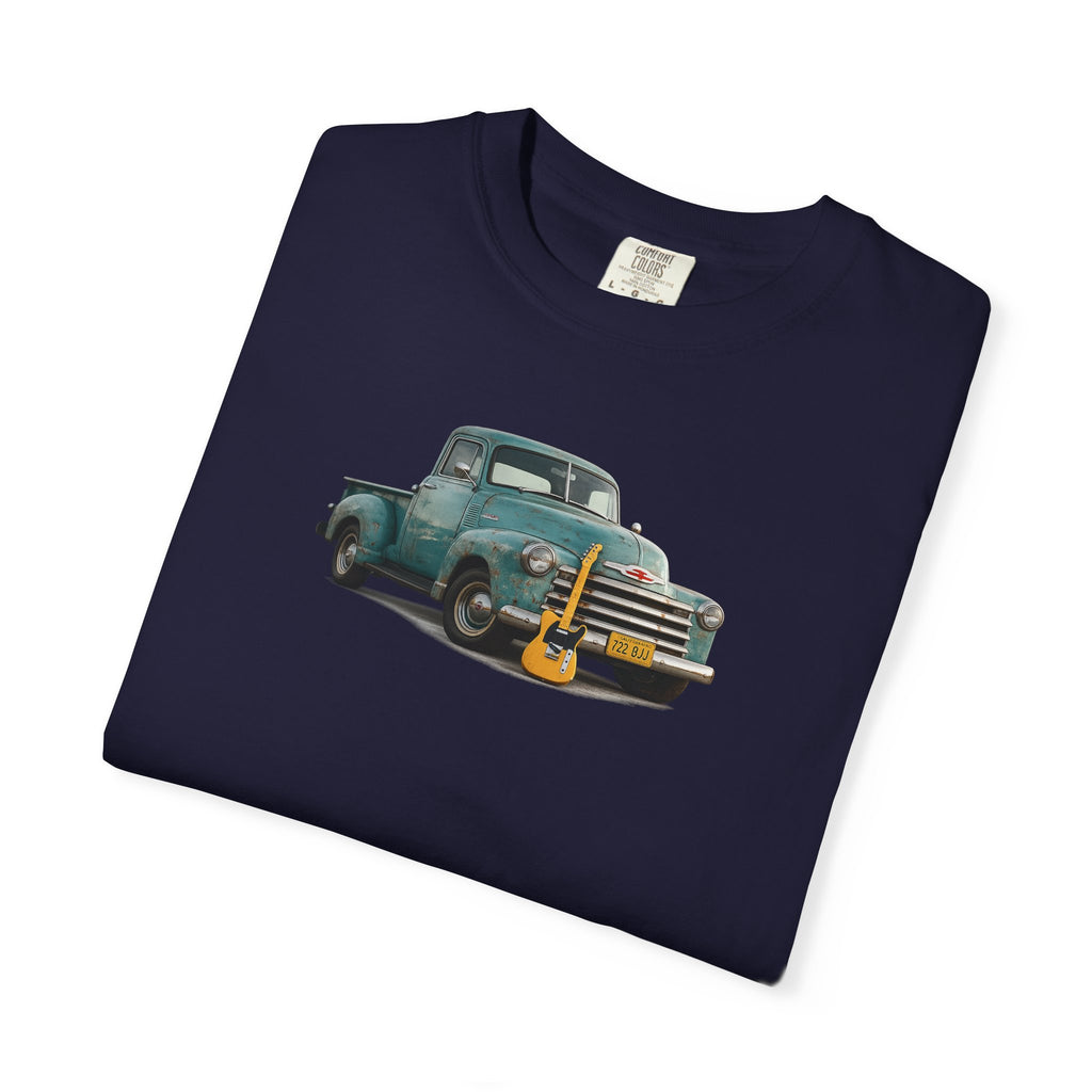 Vintage Pickup Truck & Guitar T-Shirt — Retro Americana Tee for Musicians & Classic Car Fans