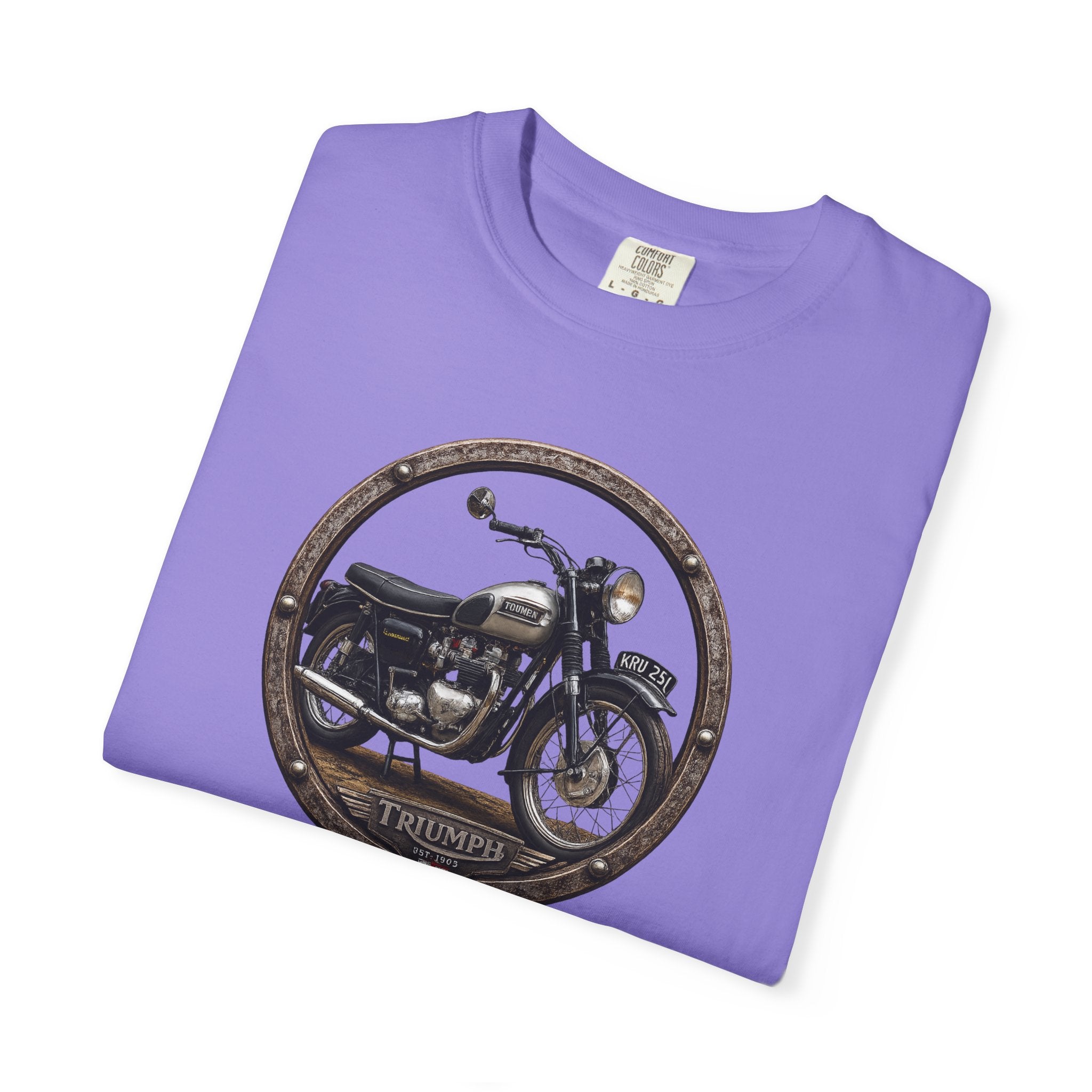 Classic Triumph Motorcycle T-Shirt — Vintage British Flag Ride Tee
