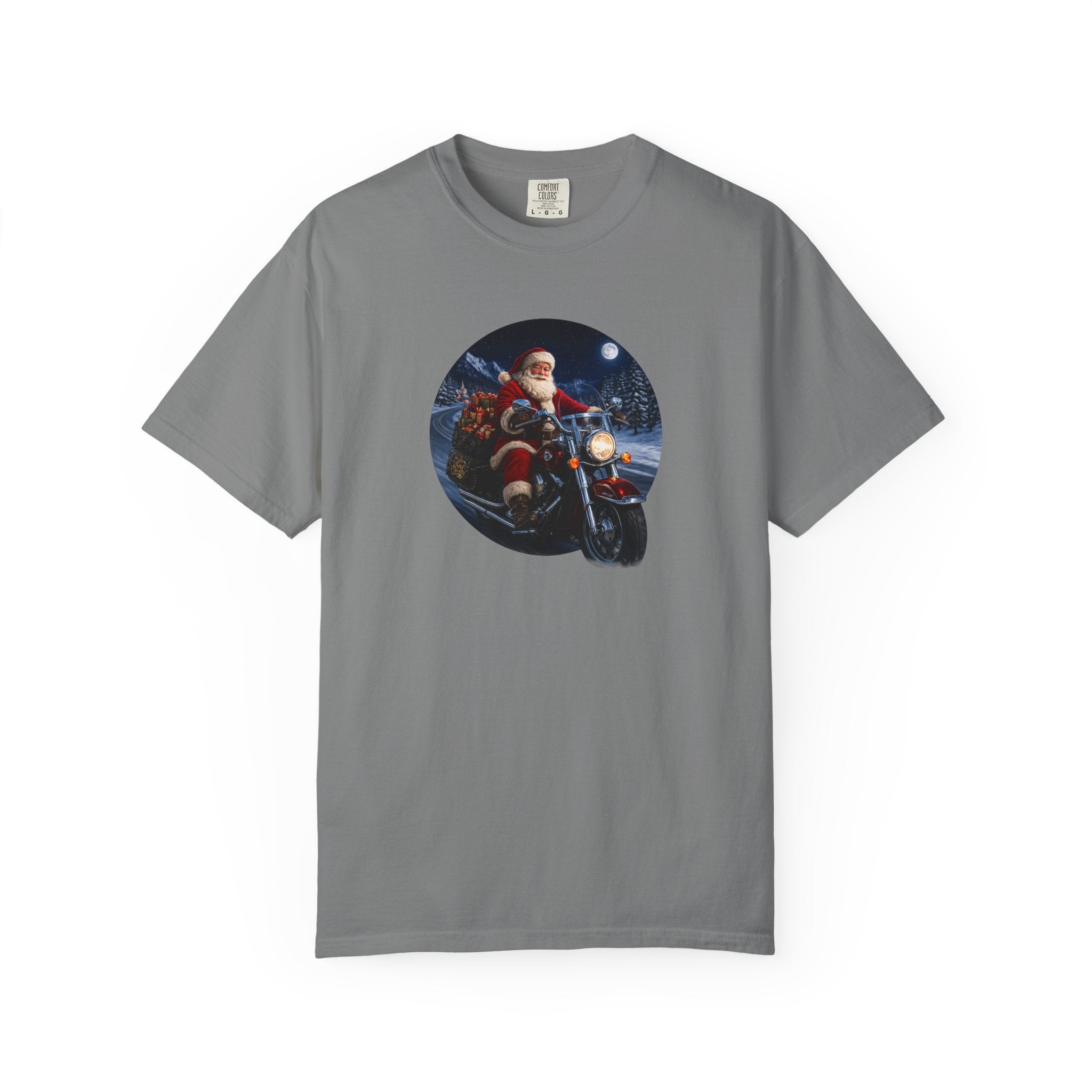 Santa on Motorcycle T-Shirt — Christmas Biker Holiday Tee