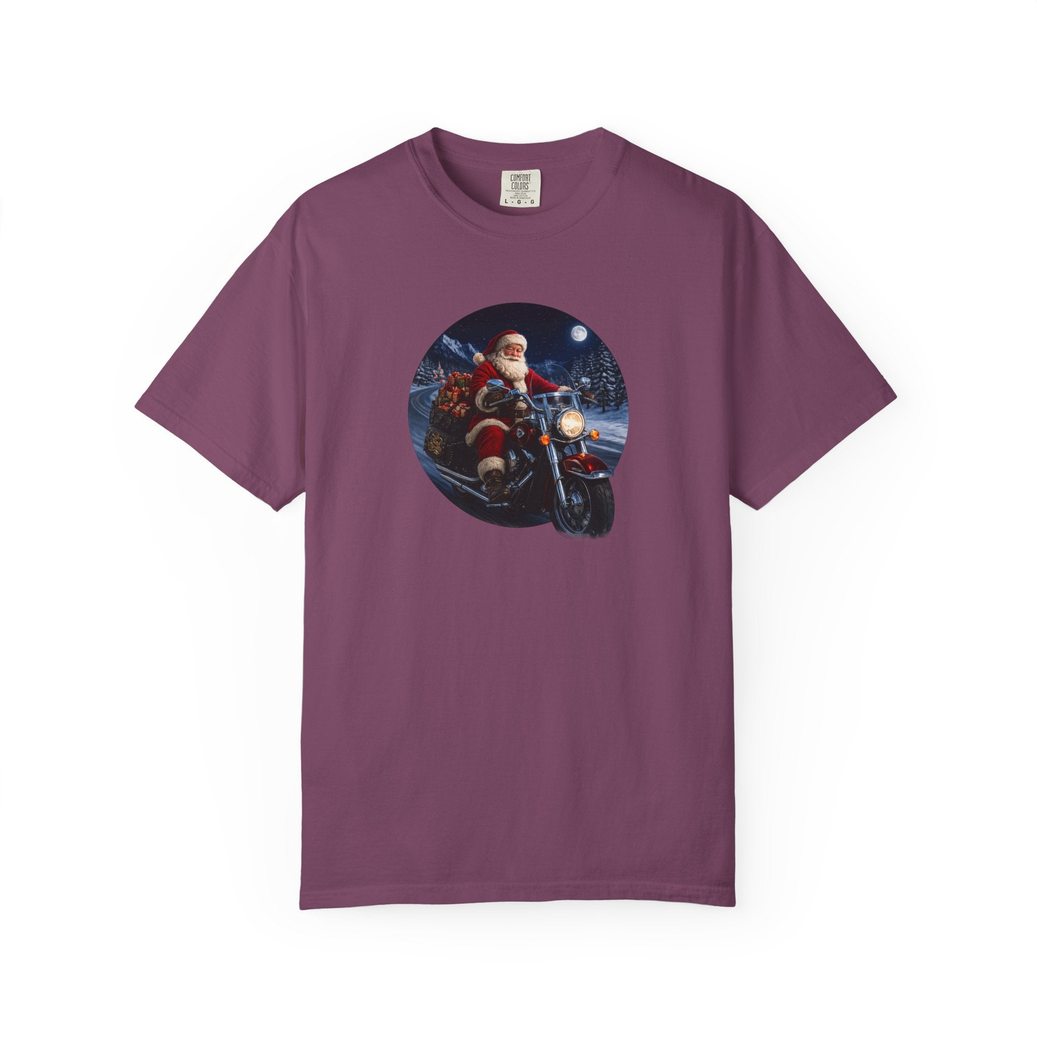 Santa on Motorcycle T-Shirt — Christmas Biker Holiday Tee