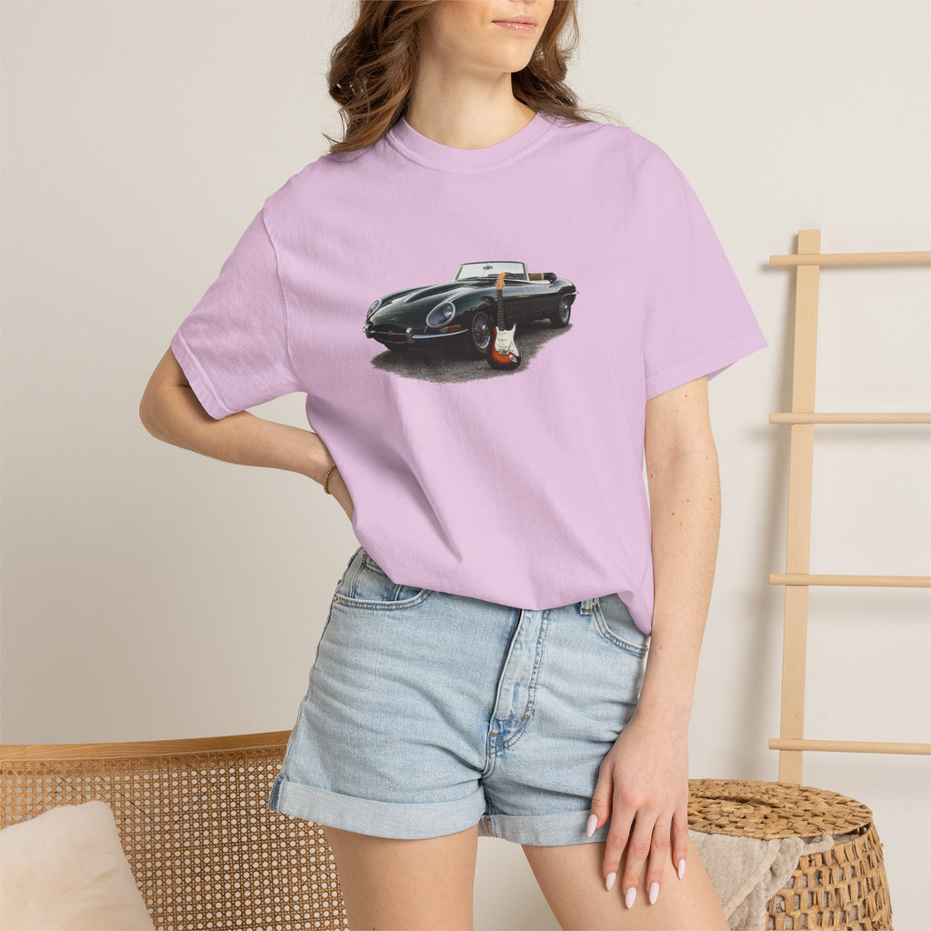 Classic Sports Car Tee — Vintage Jaguar with Guitar Graphic