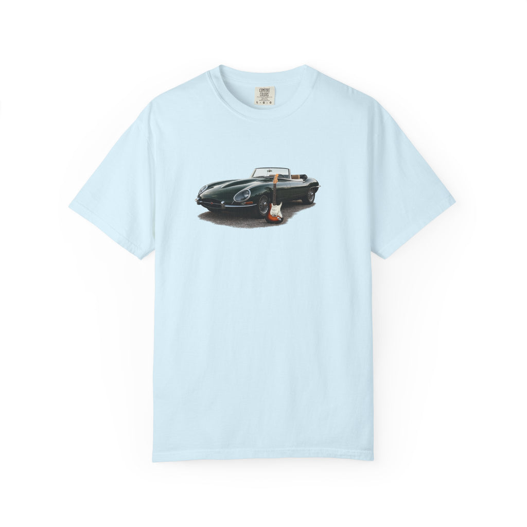 Classic Sports Car Tee — Vintage Jaguar with Guitar Graphic