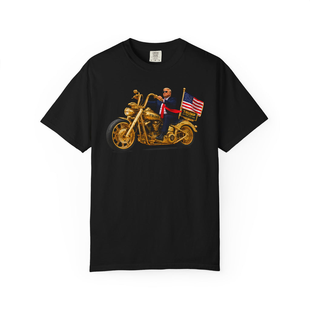 Copy of T-Shirt - Patriotic Biker Graphic (Gold Motorcycle, American Flag)