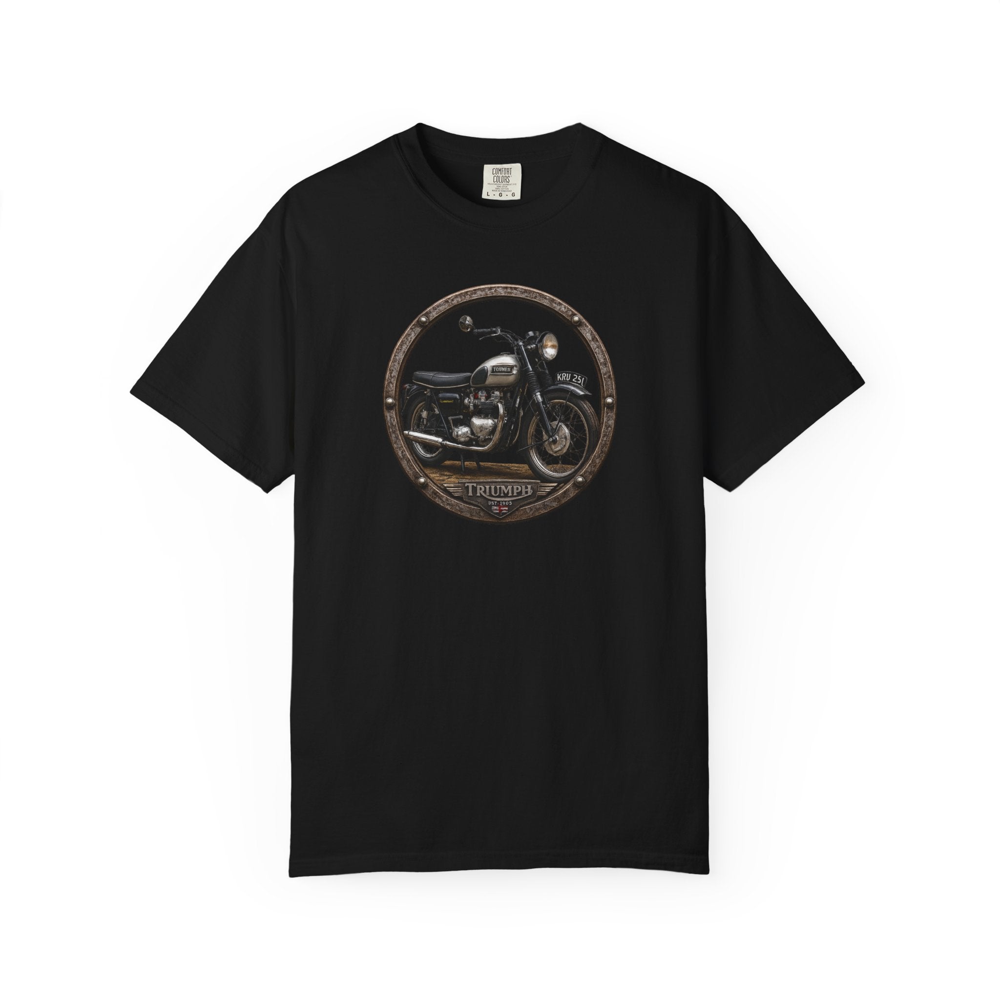 Classic Triumph Motorcycle T-Shirt — Vintage British Flag Ride Tee