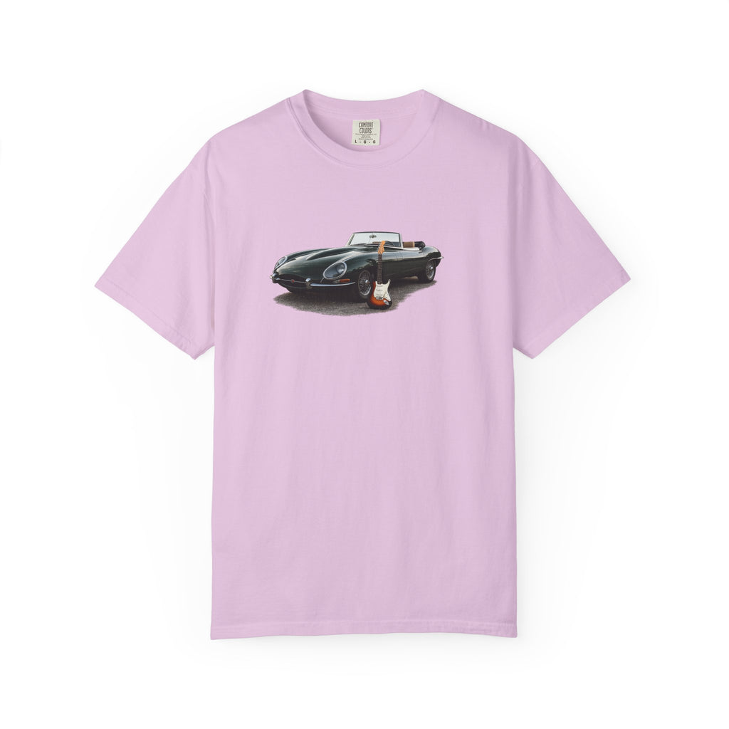 Classic Sports Car Tee — Vintage Jaguar with Guitar Graphic