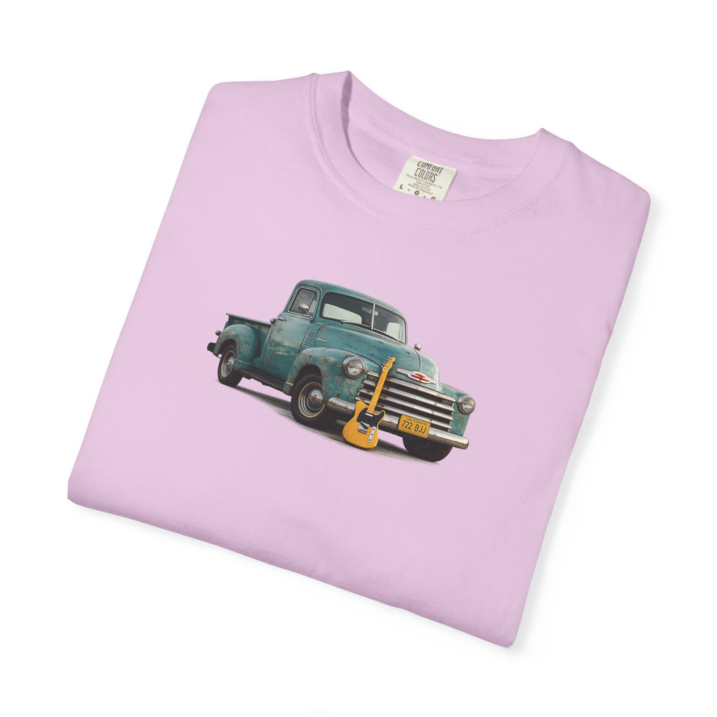 Vintage Pickup Truck & Guitar T-Shirt — Retro Americana Tee for Musicians & Classic Car Fans