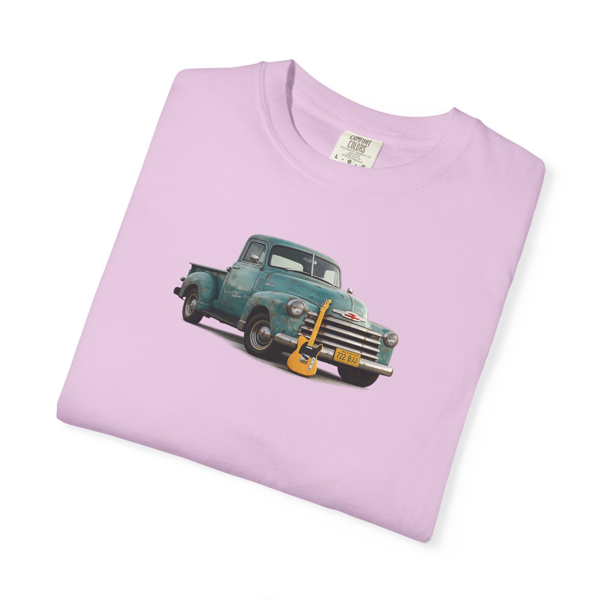 Vintage Pickup Truck & Guitar T-Shirt — Retro Americana Tee for Musicians & Classic Car Fans