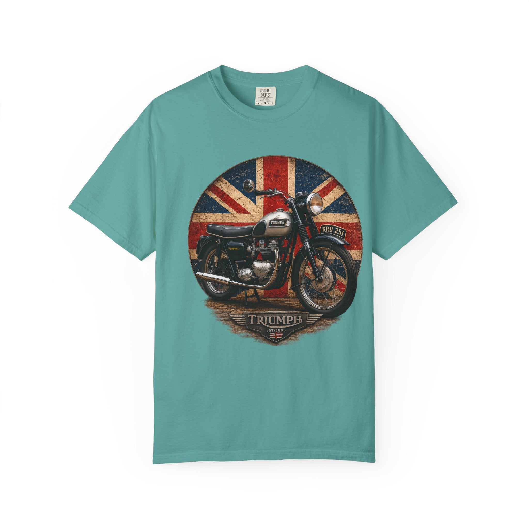 Classic Triumph Motorcycle T-Shirt — Vintage British Flag Ride Tee