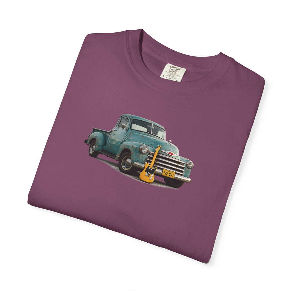 Vintage Pickup Truck & Guitar T-Shirt — Retro Americana Tee for Musicians & Classic Car Fans