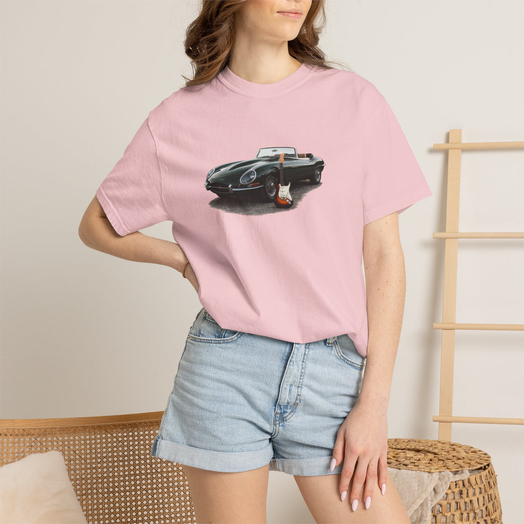 Classic Sports Car Tee — Vintage Jaguar with Guitar Graphic