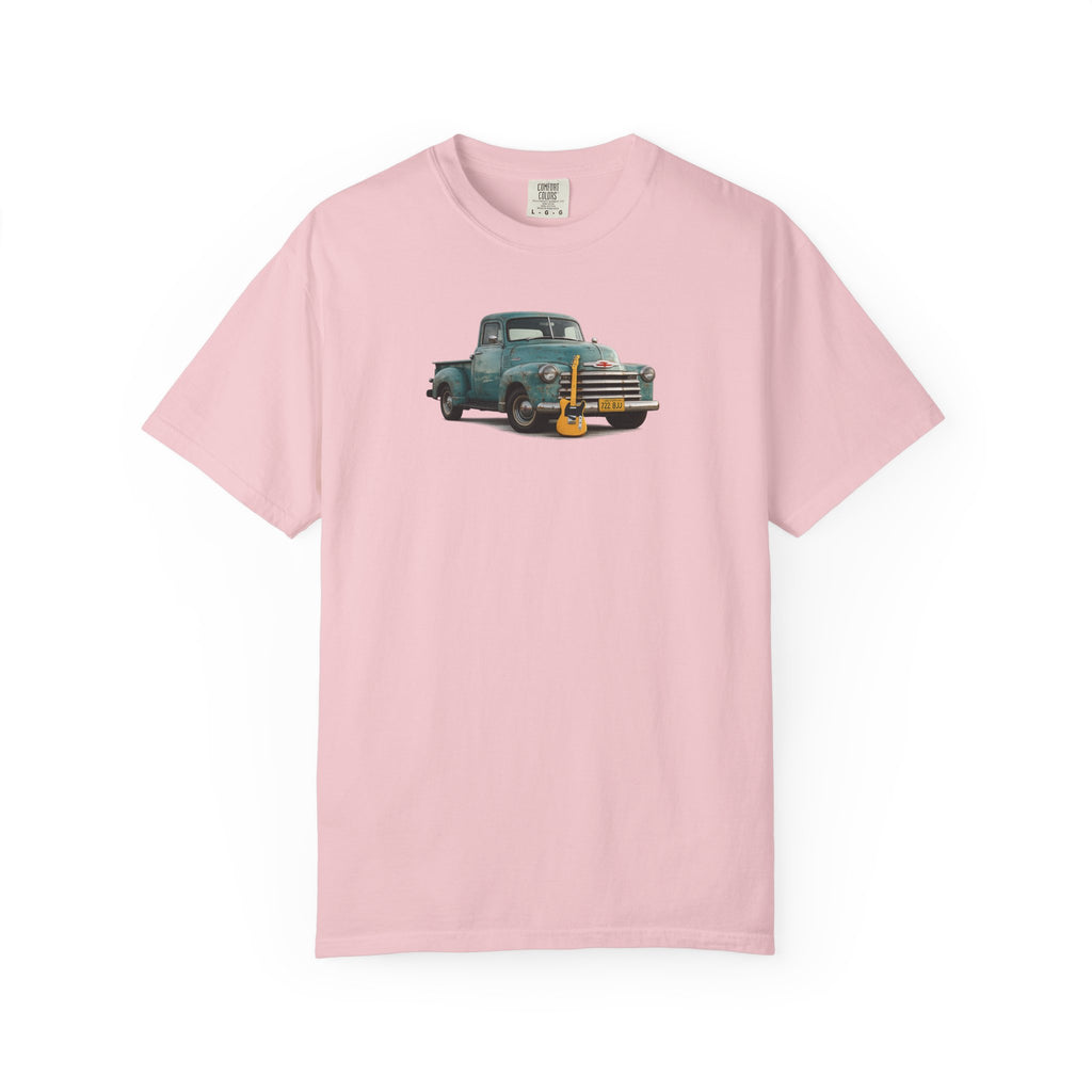 Vintage Pickup Truck & Guitar T-Shirt — Retro Americana Tee for Musicians & Classic Car Fans