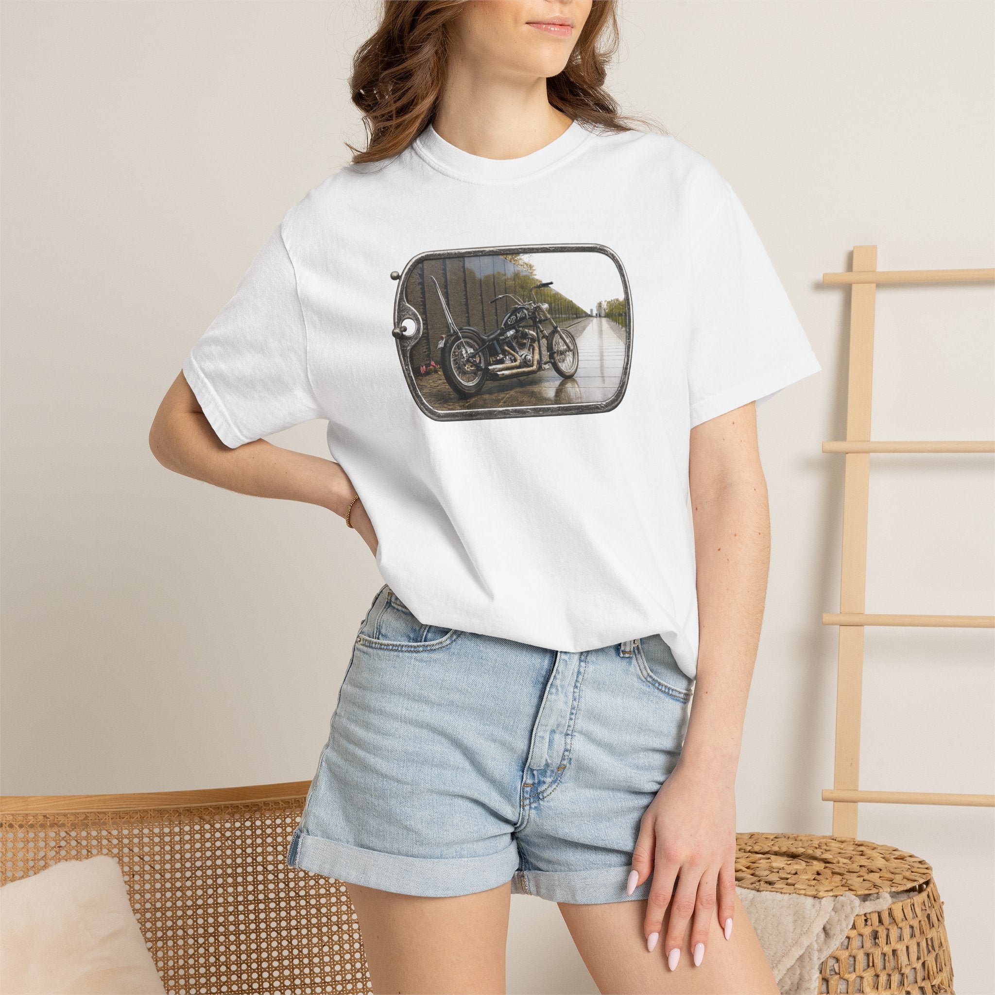 Vintage Motorcycle Dog Tag T-Shirt — Retro Chopper Scenic Print