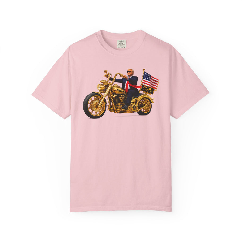 Copy of T-Shirt - Patriotic Biker Graphic (Gold Motorcycle, American Flag)