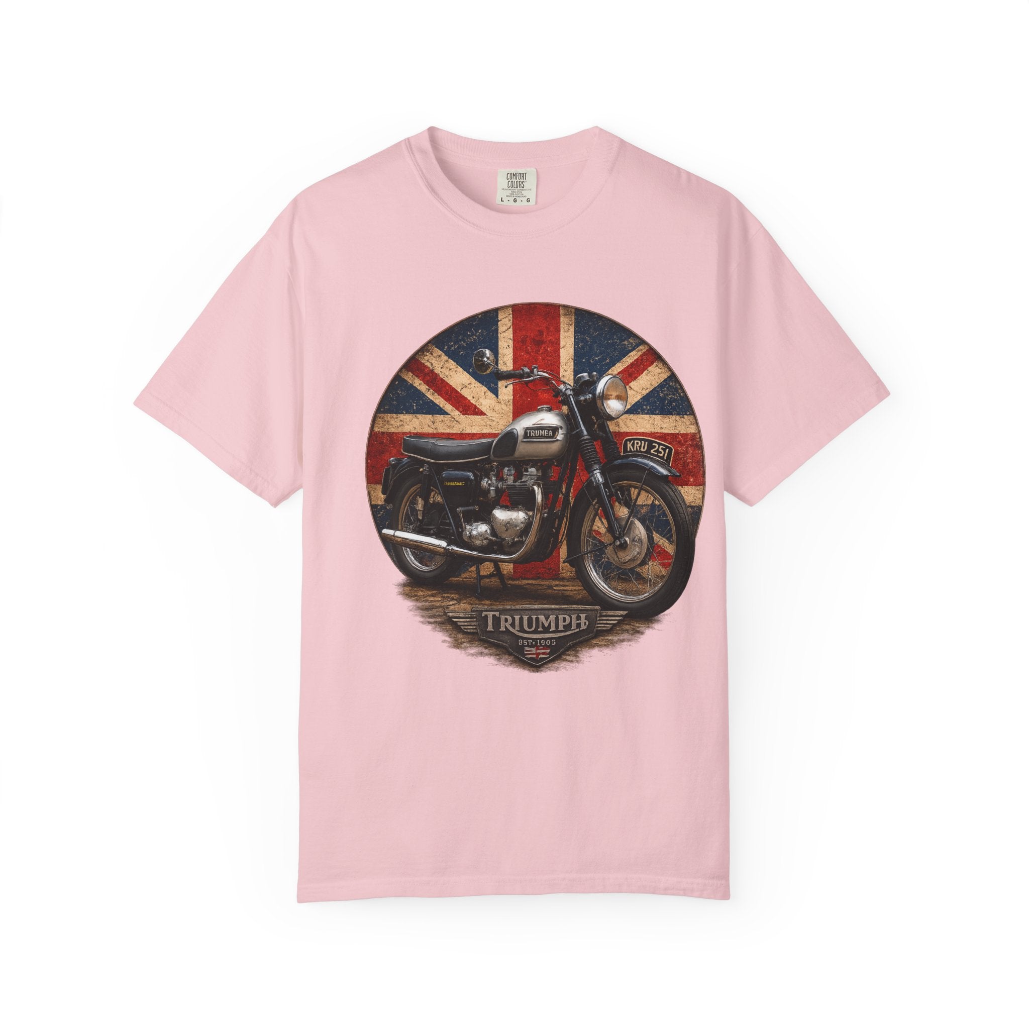 Classic Triumph Motorcycle T-Shirt — Vintage British Flag Ride Tee