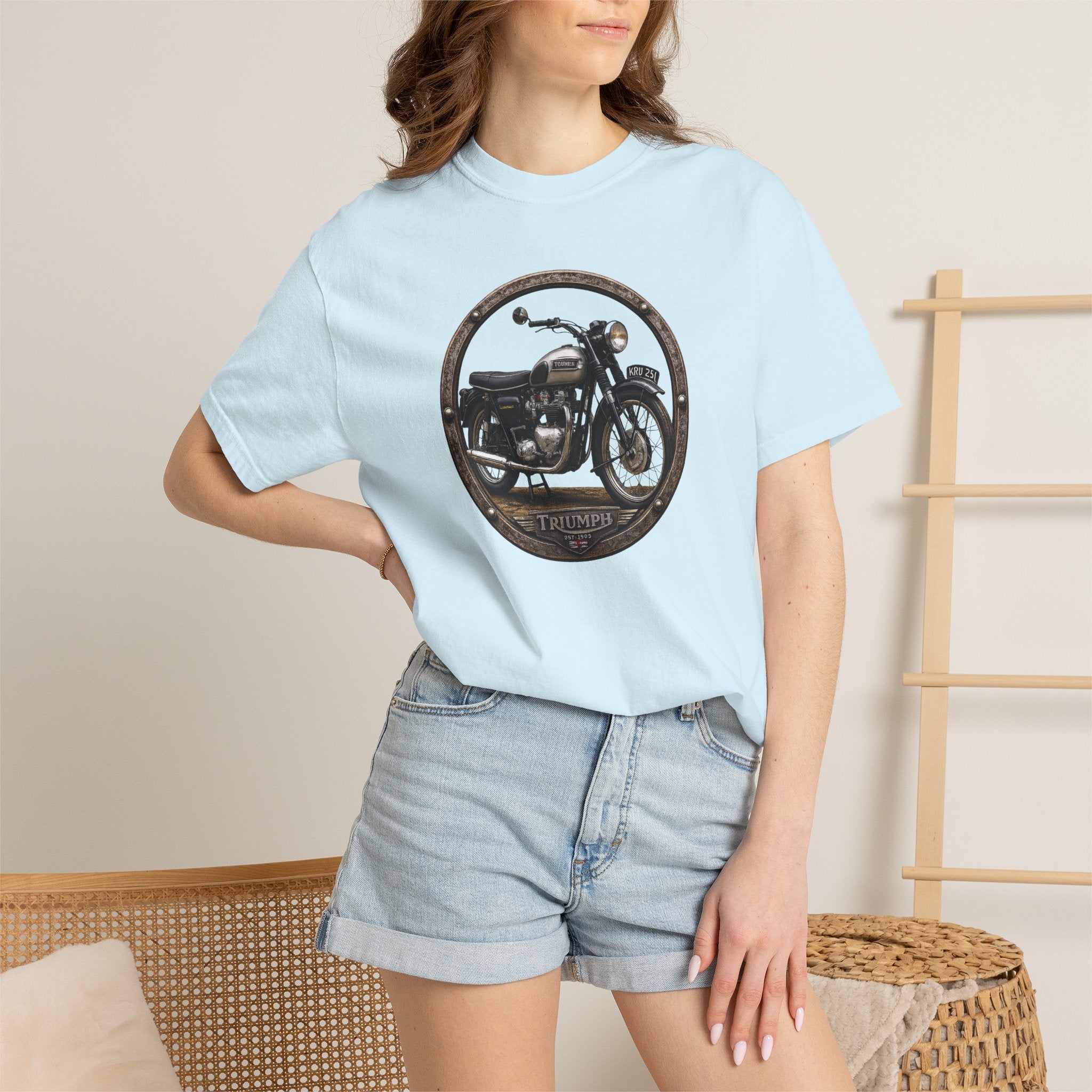 Classic Triumph Motorcycle T-Shirt — Vintage British Flag Ride Tee