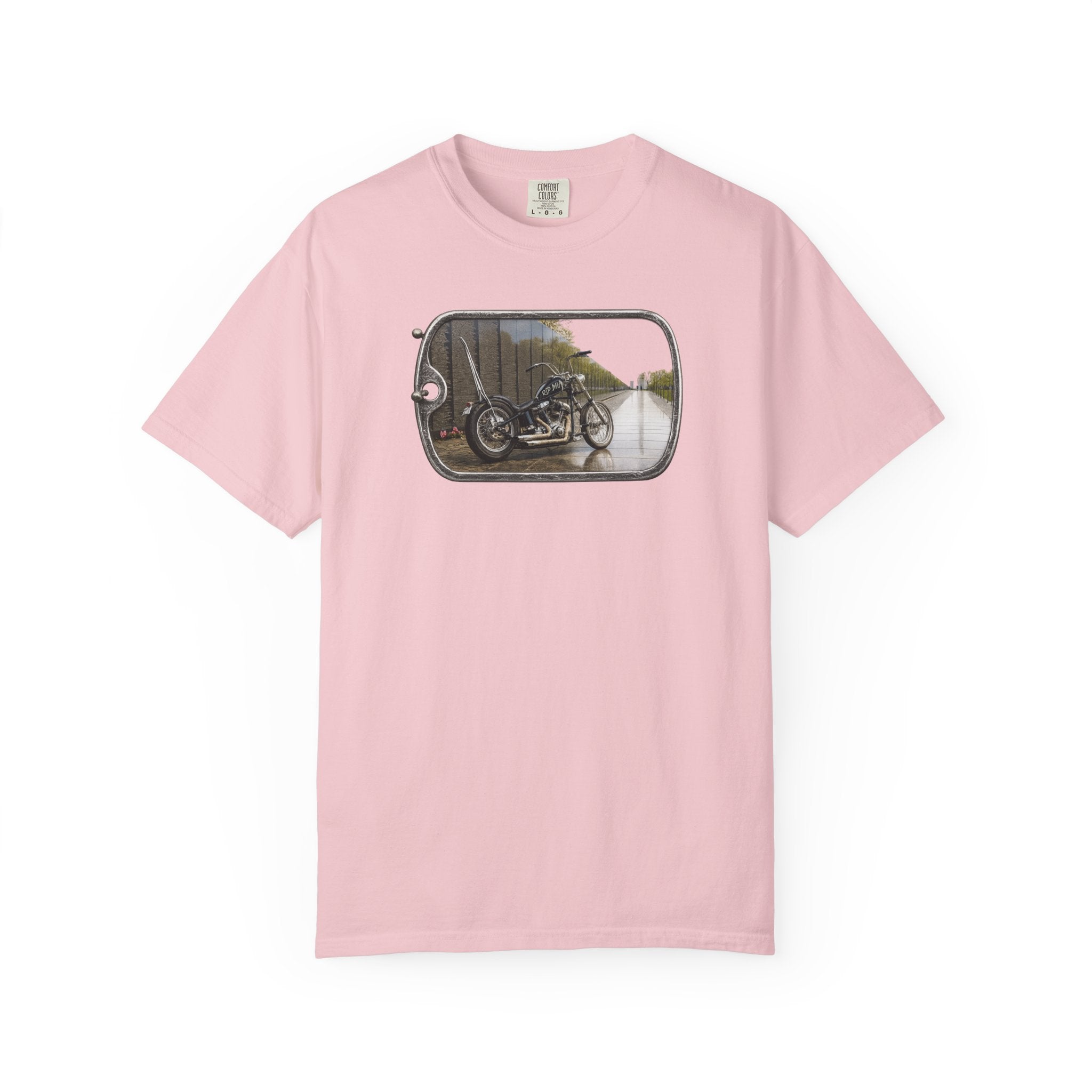 Vintage Motorcycle Dog Tag T-Shirt — Retro Chopper Scenic Print